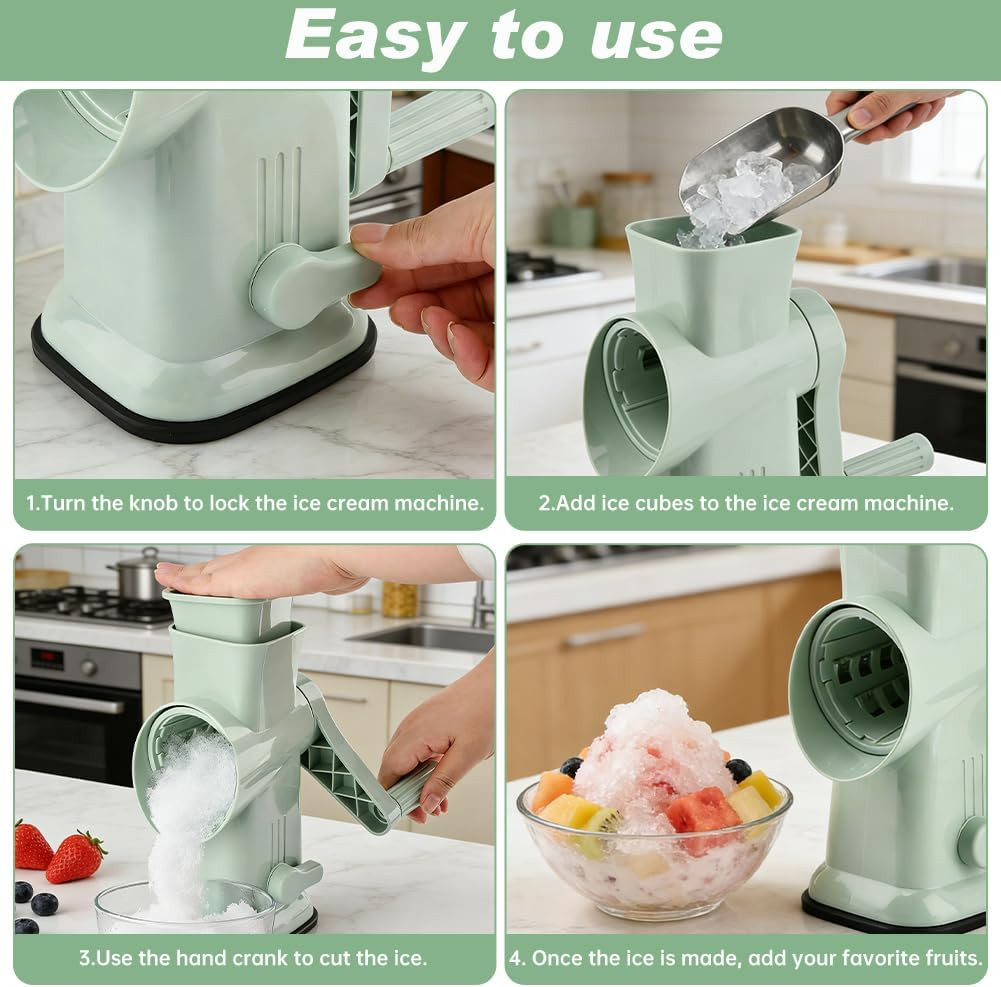 Home Use Rotary Ice Shaver with Handle Manual Hand Crank Snow Cone Maker Machine
