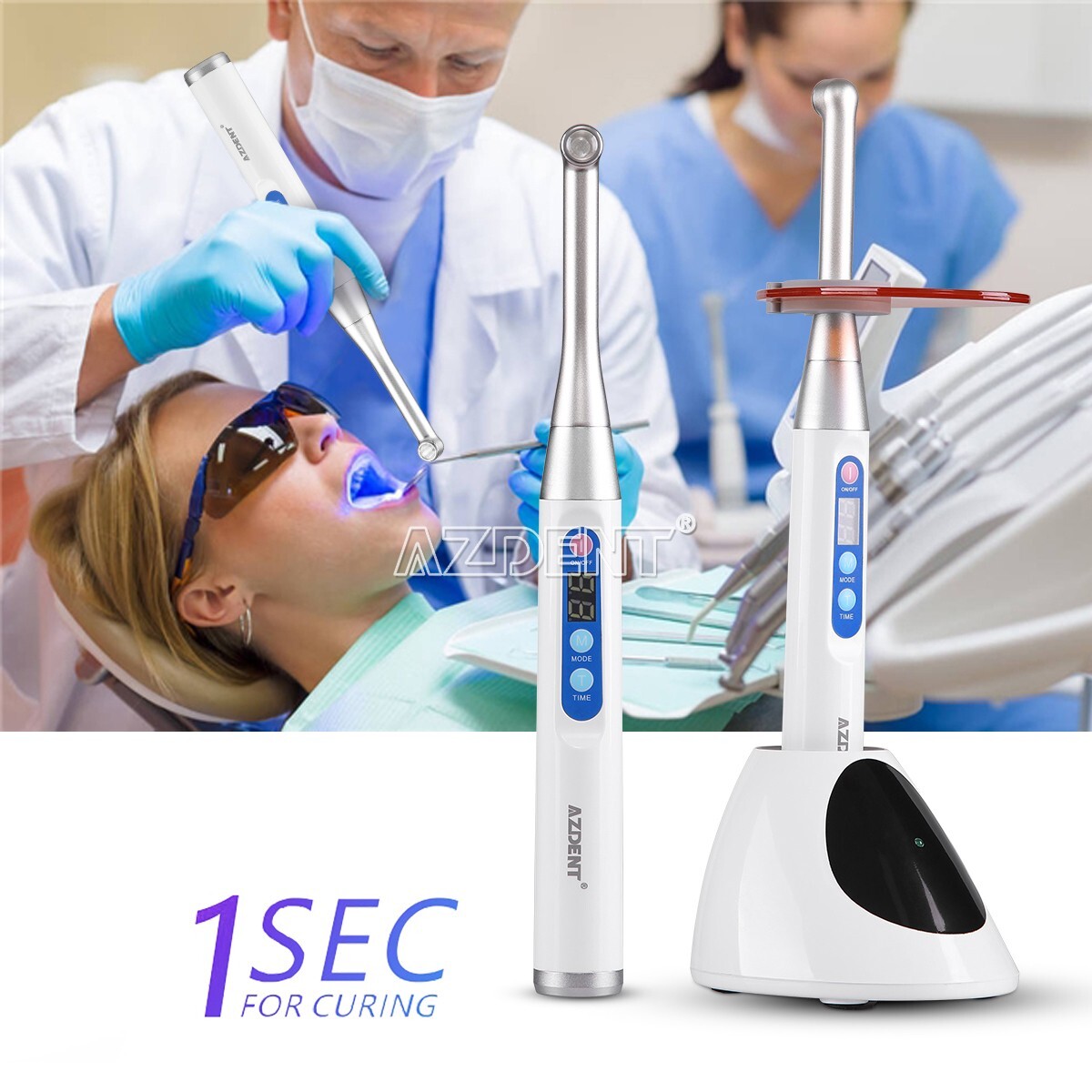AZDENT Dental Cordless LED Curing Light 1 Second Cure Lamp 2300mW