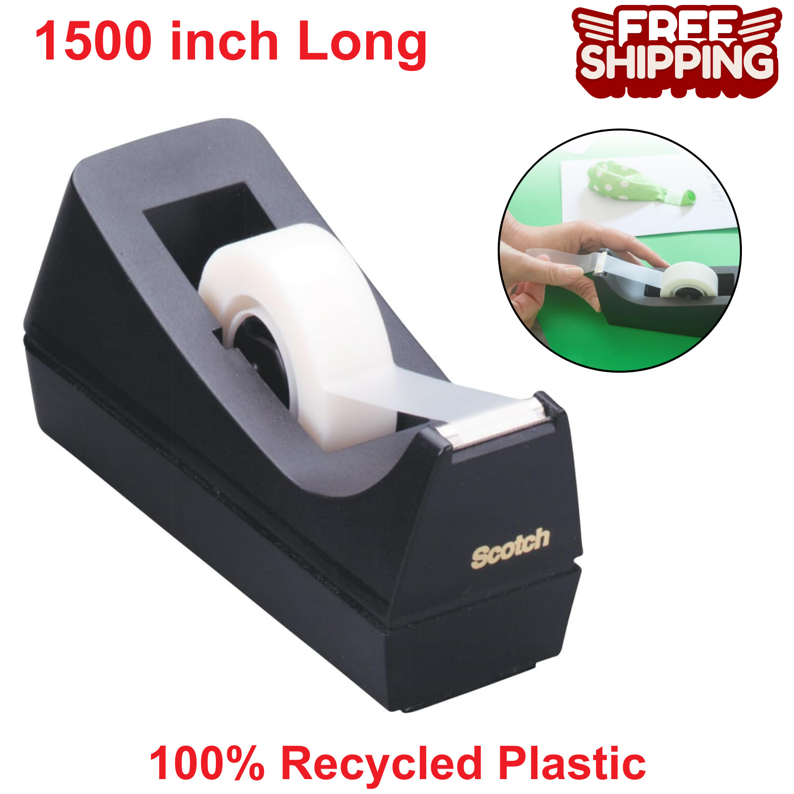 1 INCH Desktop Tape Dispenser Double-Sided Tabletop Fits Standard Rolls, Black