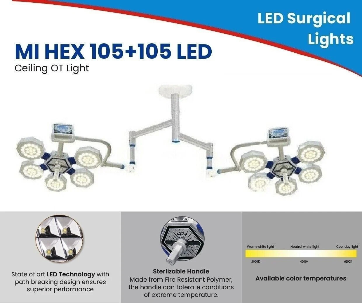 Common Arm Ceiling mounted Double Dome LED OT Light Surgical Operating Light