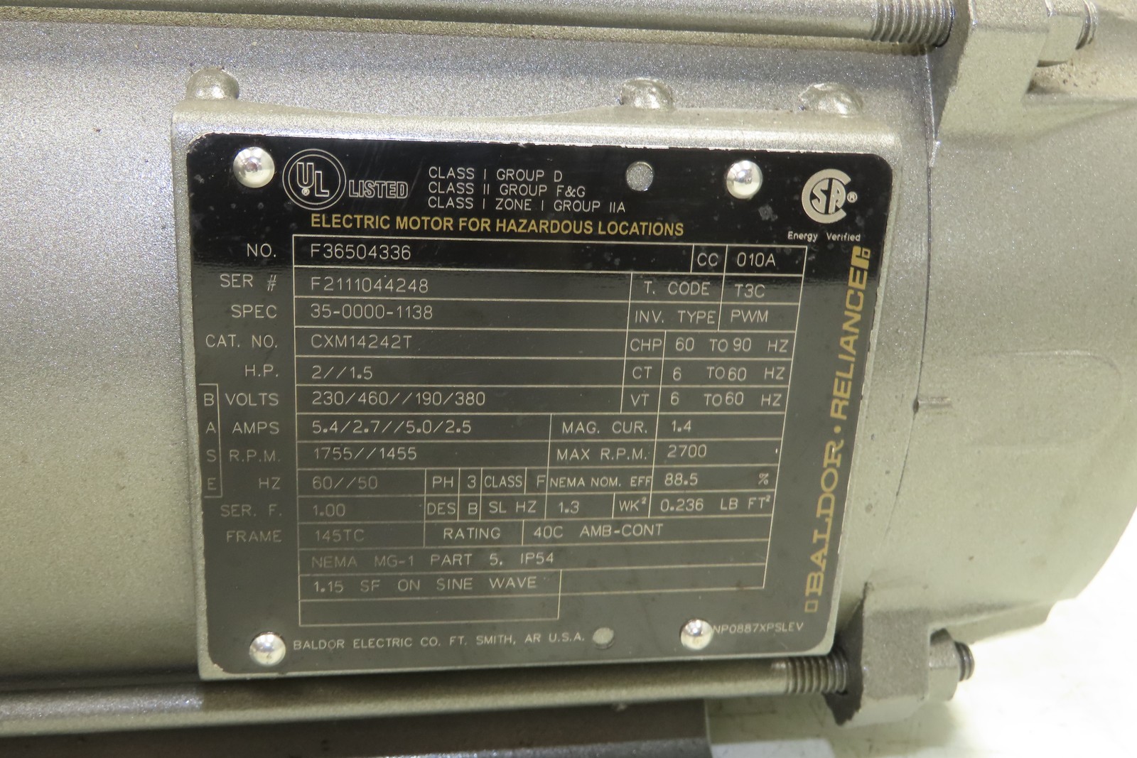 Baldor CXM14242T AC Motor Explosion Proof 2Hp 1755 RPM 230/460V 3PH 145TC