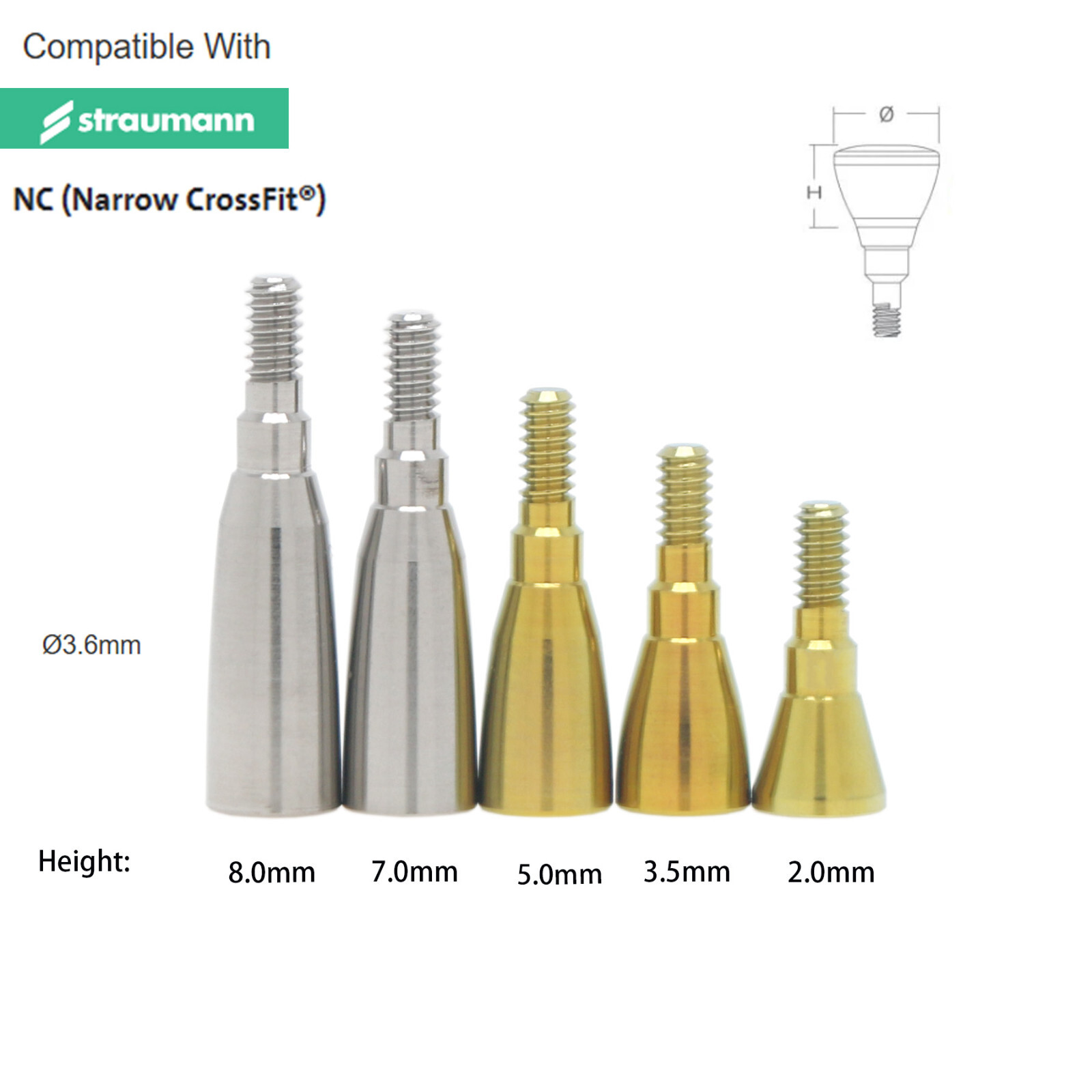 5Pcs/Set US Dental Healing Abutment Cap NC/RC for Straumann ITI-Bone Level NC/RC