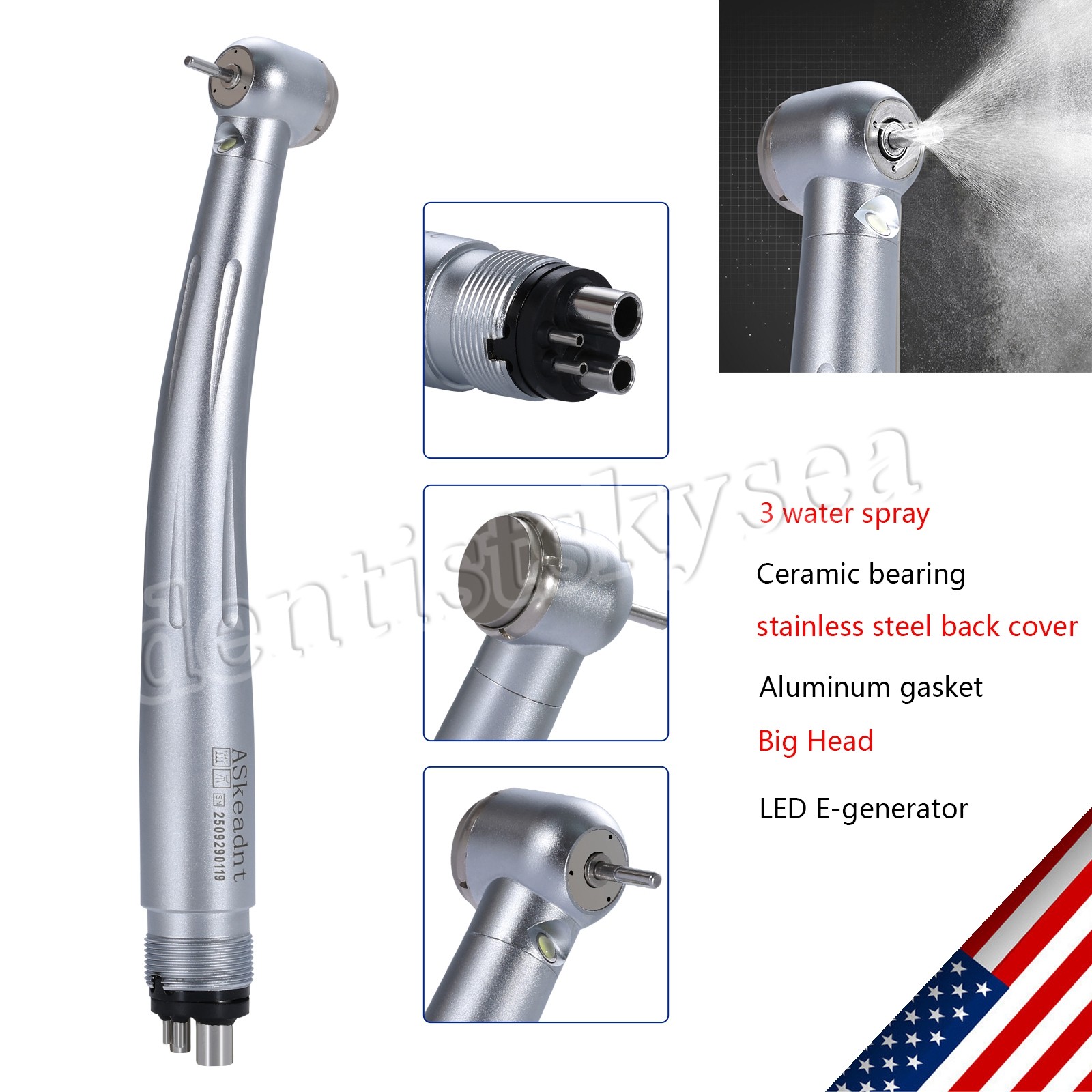 SANDENT Fiber Optic LED E-generator high speed handpiece Turbine 4Holes SDM
