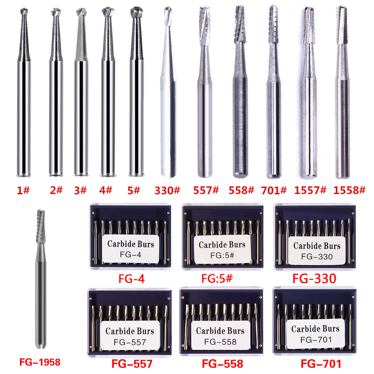 Dental Tungsten Carbide Bur FG RA CA HP Drills Burr For High/Low Speed Handpiece