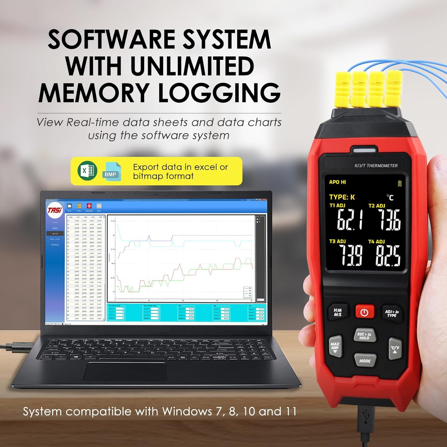 Thermocouple Thermometer Temperature Data Logger 4-Channel K/J/T Type Thermomete