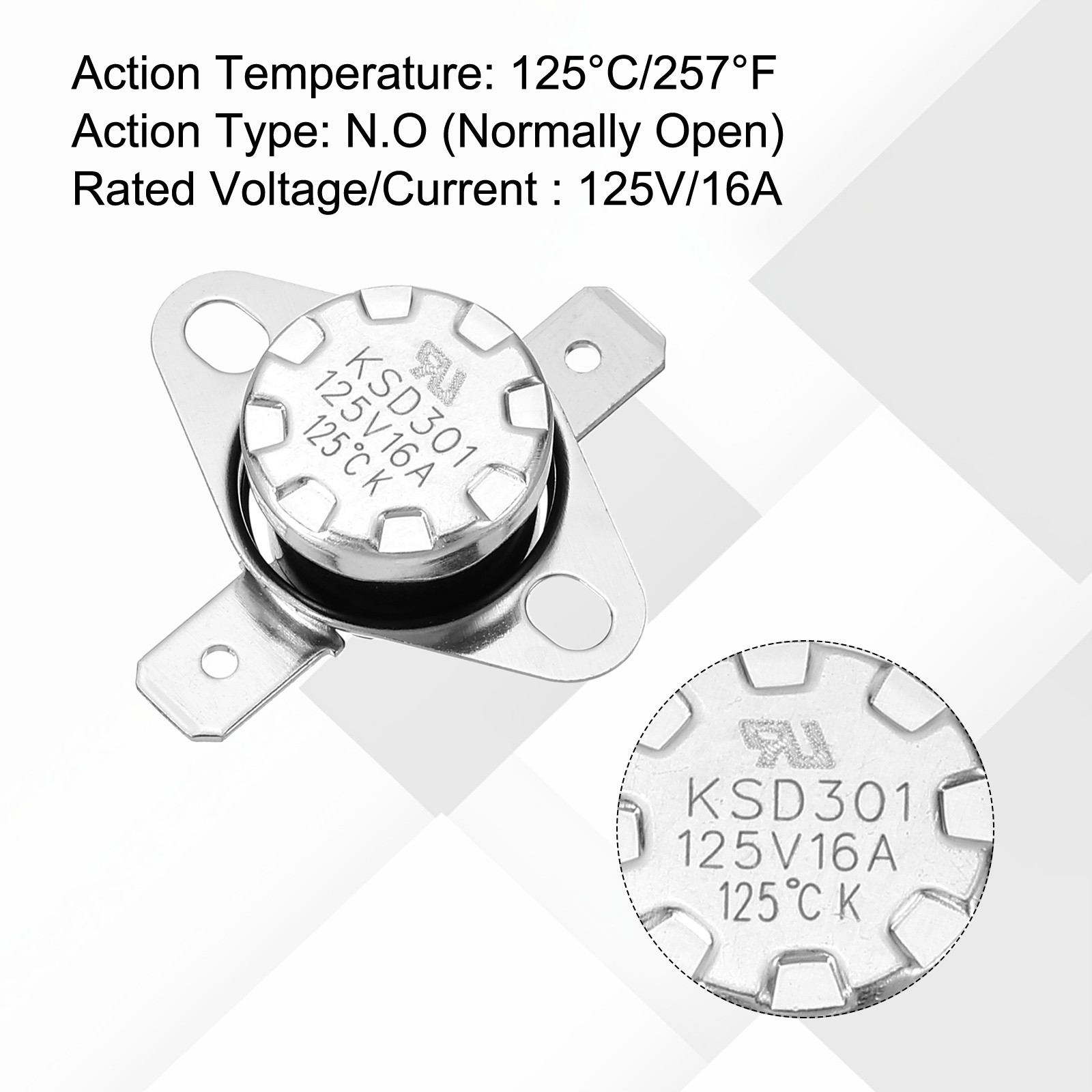 2pcs Thermostat KSD301 125°C/257°F 16A for Switch No.O. Bachelite