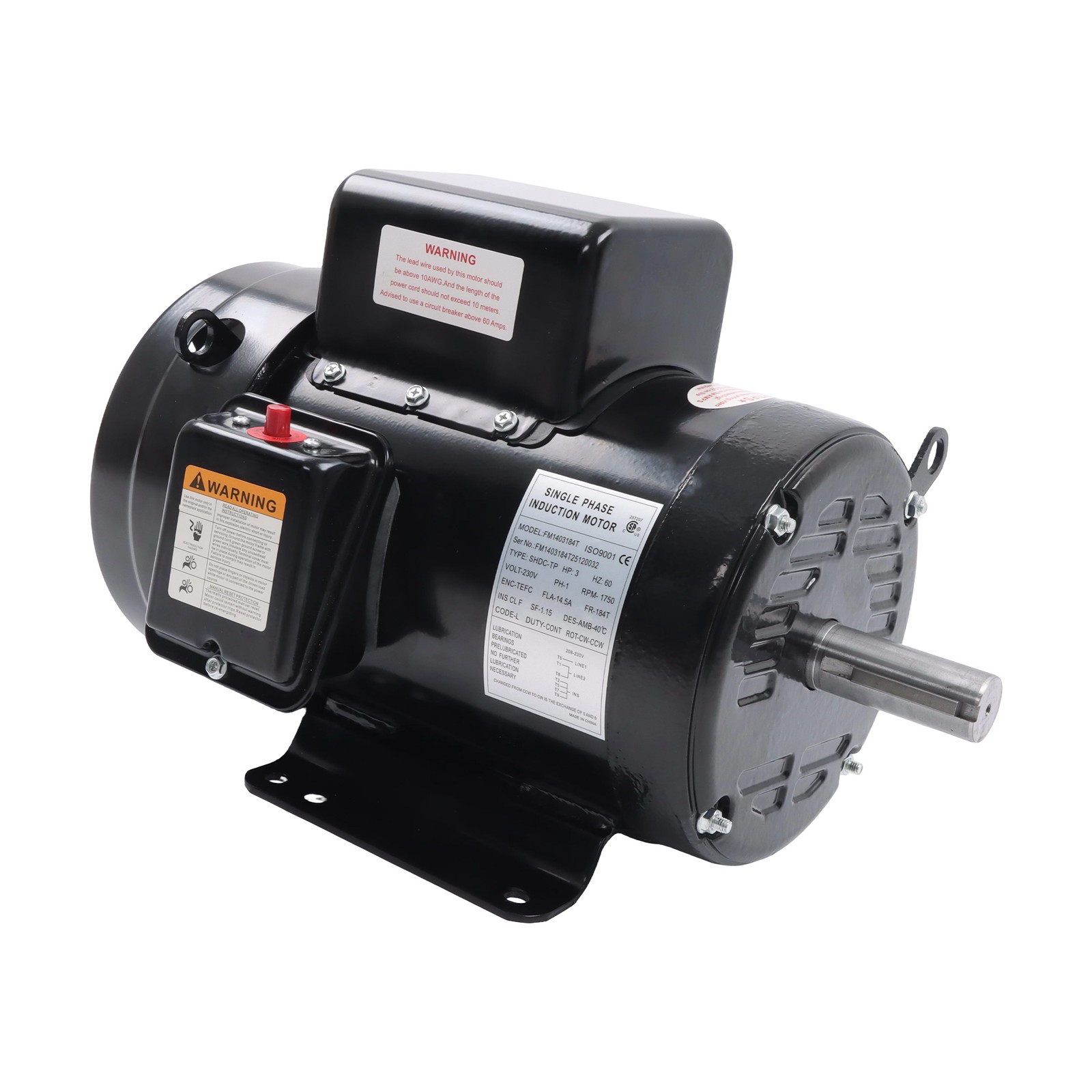 Agricultural Motor 3HP Single-Phase 1800RPM 184T TEFC 208/230V 60Hz 1-1/8In