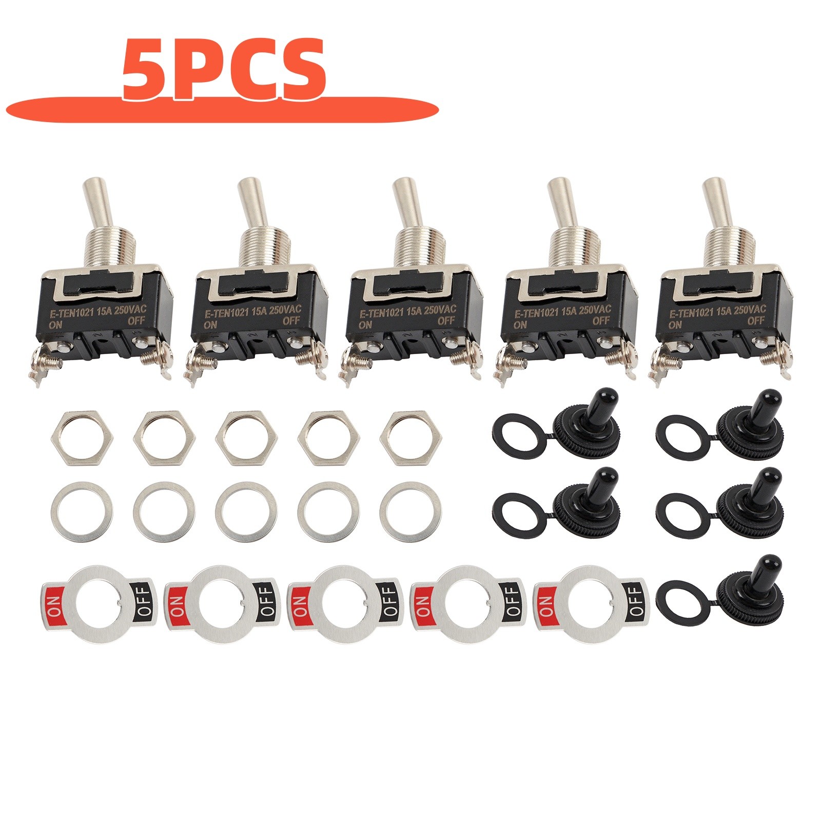 5X Toggle SWITCH ON/OFF Heavy Duty 15A 250V SPDT 2 Terminal Car Boat Waterproof
