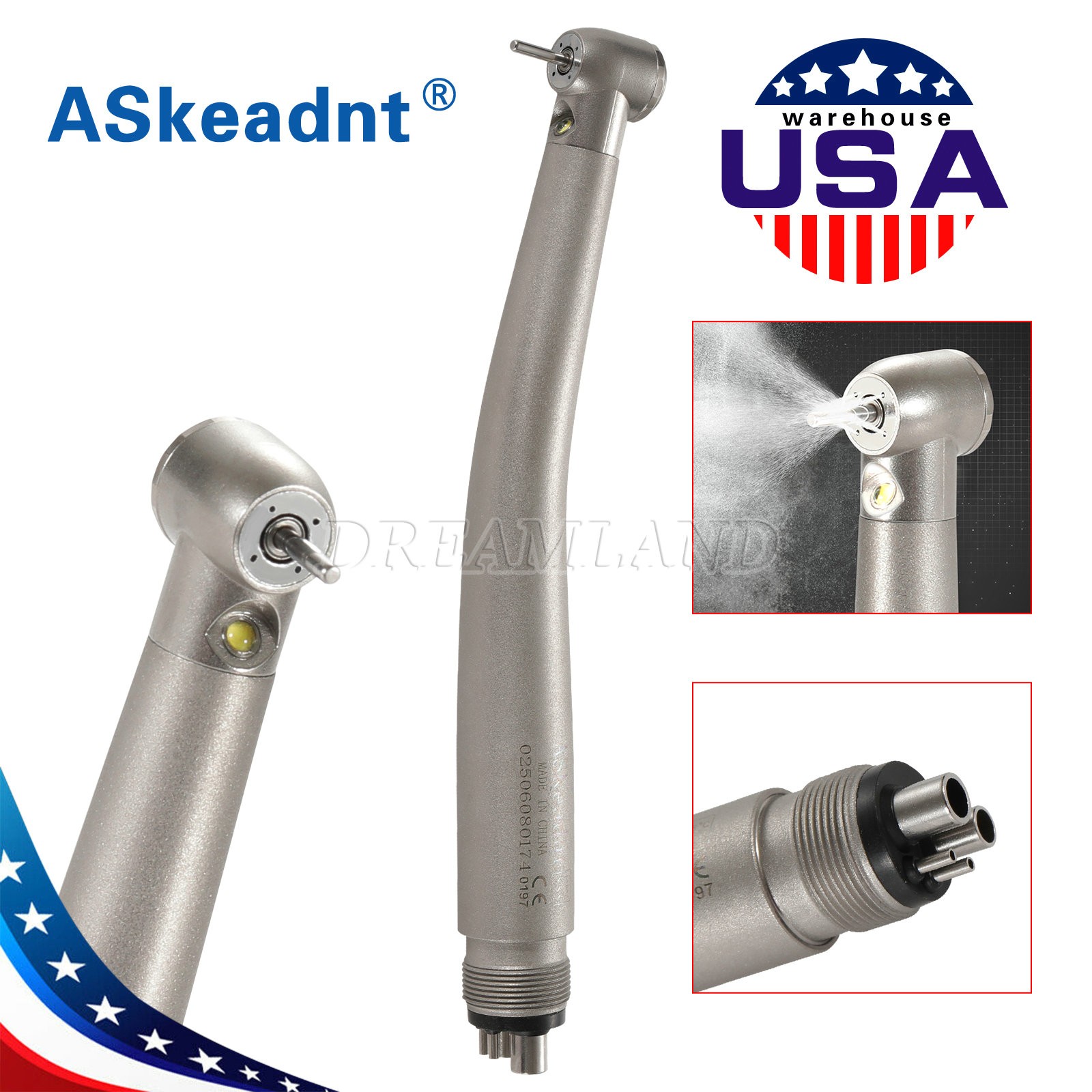 Dental LED integrate E-generator High Speed Handpiece 4 Hole Push 4Water Spray