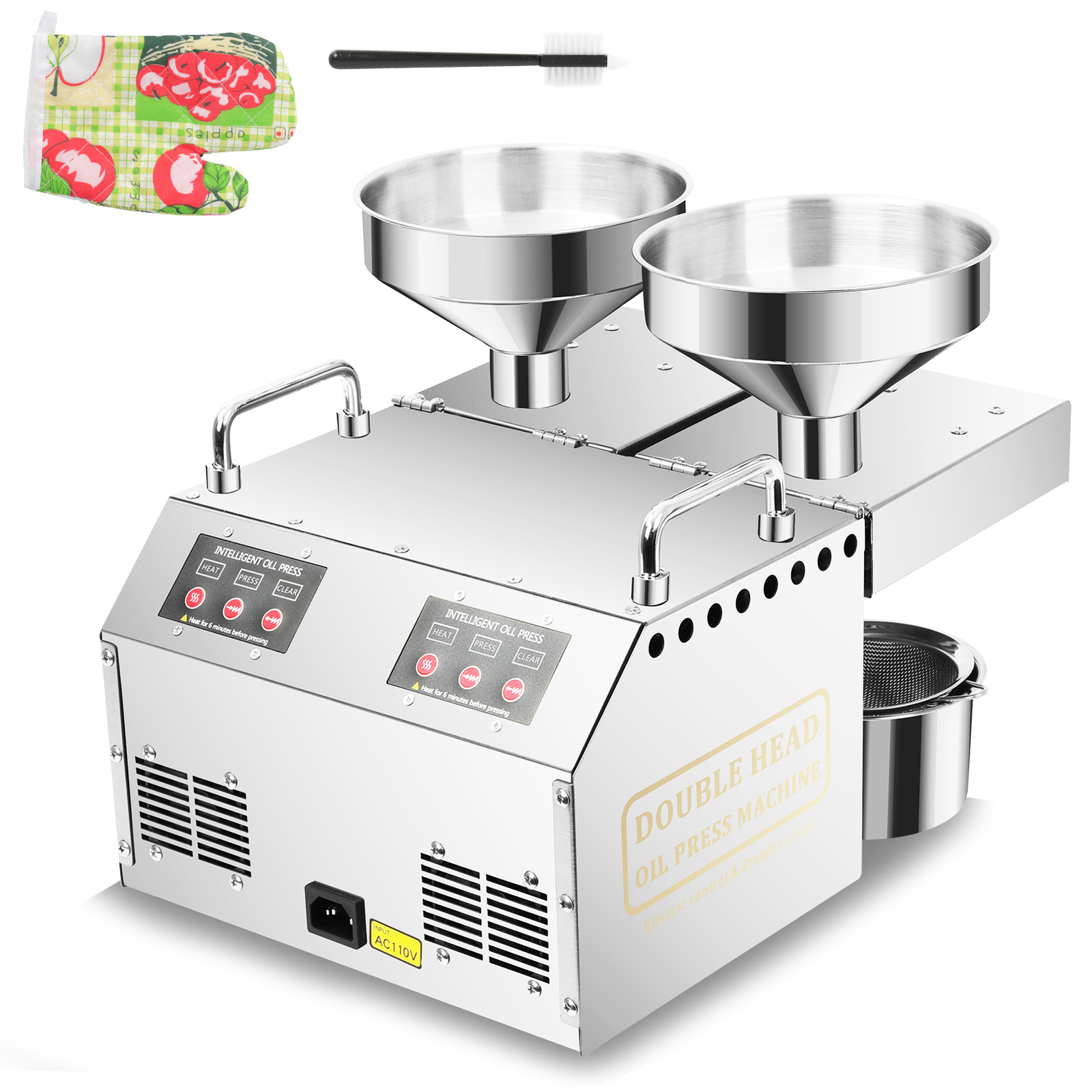 1500W Automatic Oil Press Machine with Double Oil Outlets Stainless Steel USA