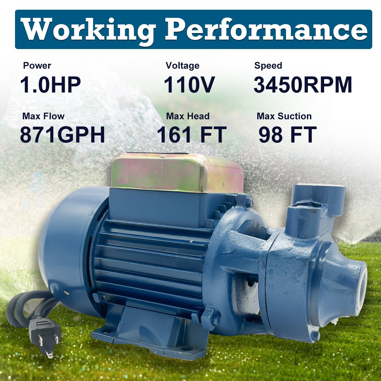 1HP Clear Water Pump Electric Centrifugal Clean Water Industrial Farm Pool Pond