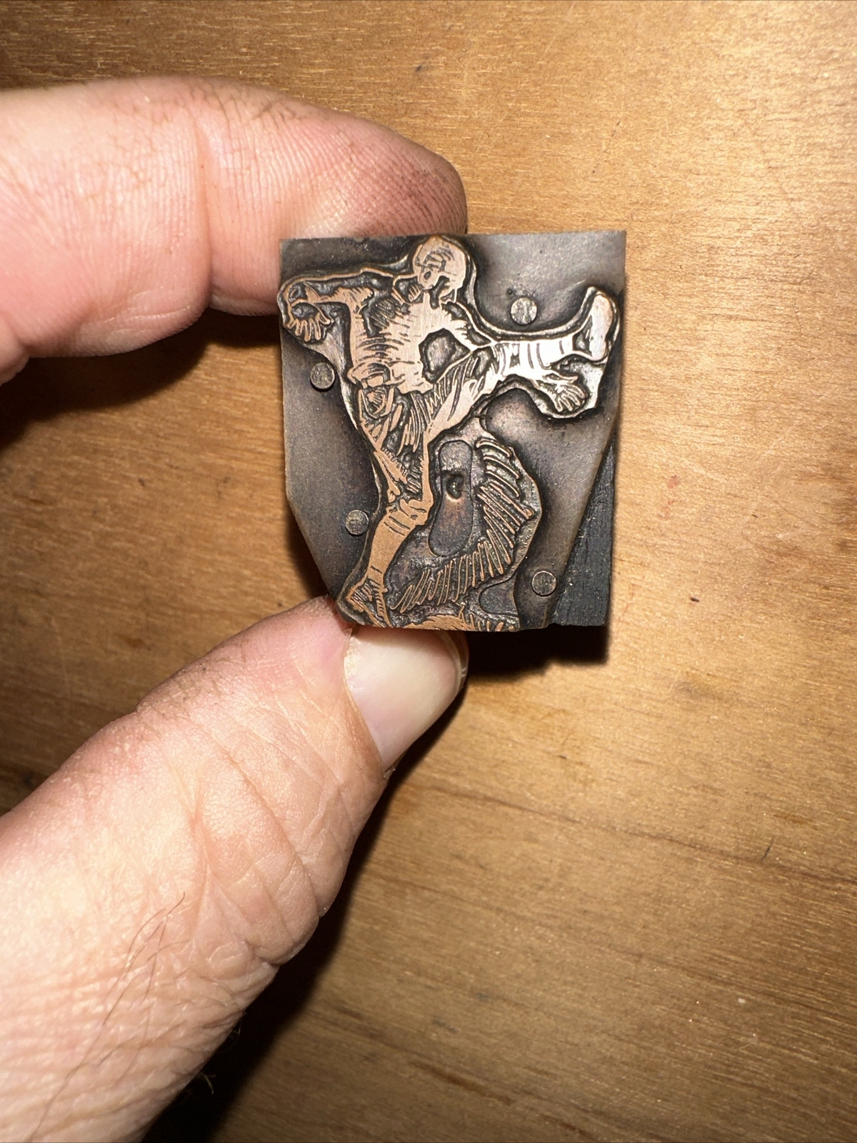 Print Block “ Football Player Kicking A Football “ Copper Face, Nice Details!