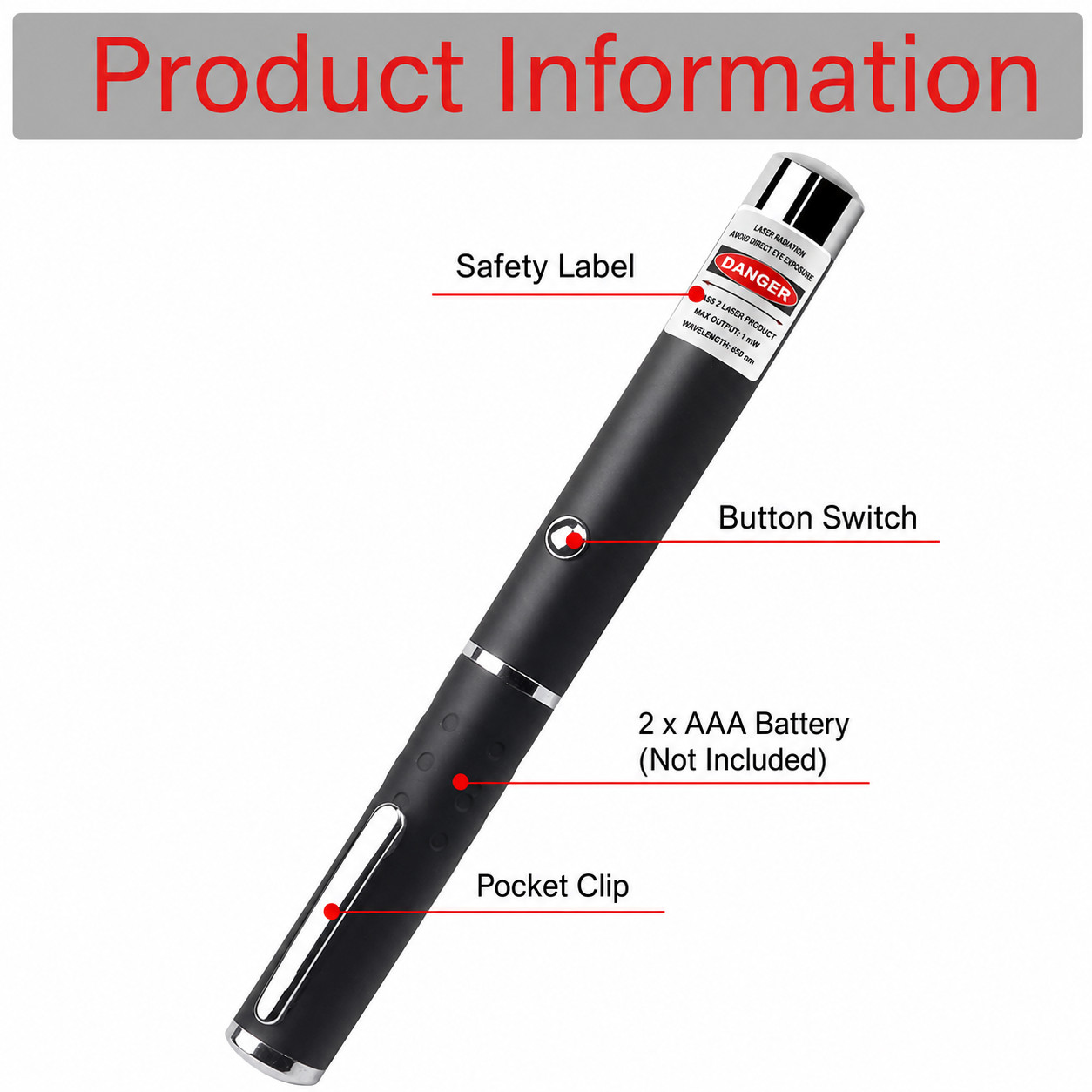 3 Pack Class II Presentation Laser Pointer Pens Red Green Violet 1mW AAA