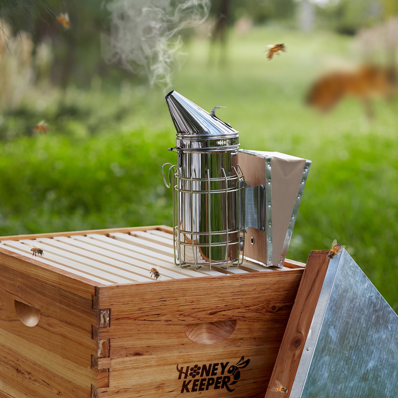 Bee Hive Smoker Stainless Steel with Heat Shield Calming Beekeeping Equipment