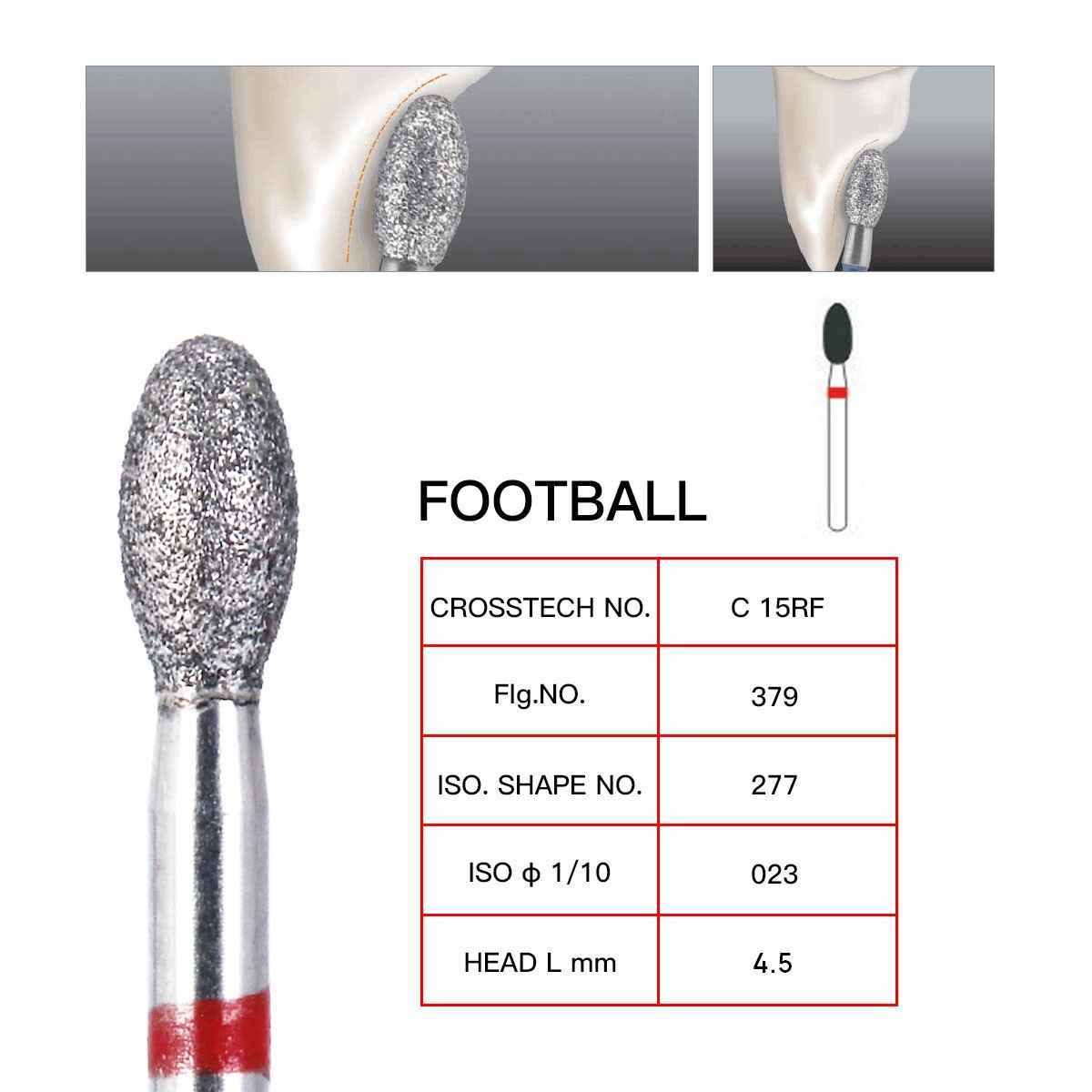 AZDENT Dental Diamond Burs 368-023F / 379-023F Football Fine Grit Red 10Pcs/Box