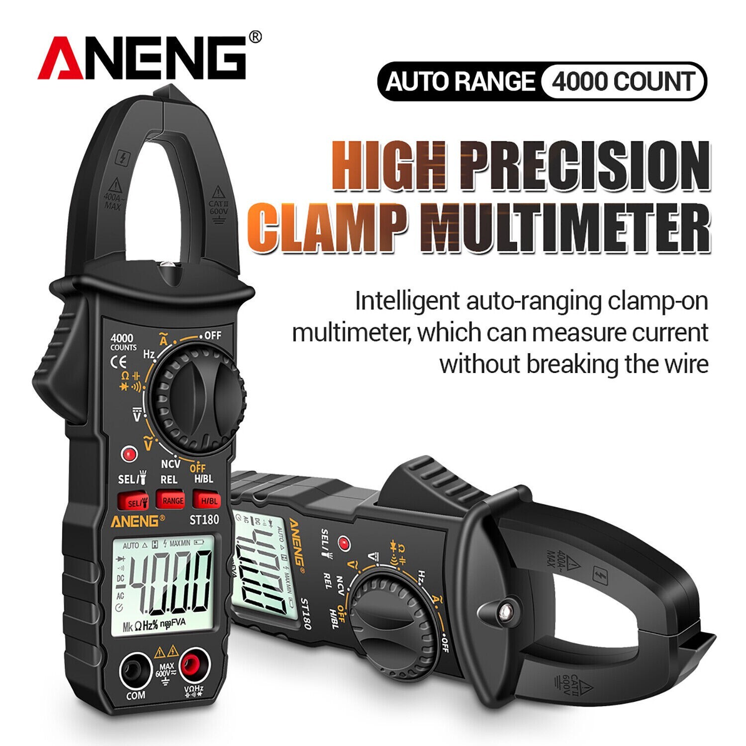 Digital Multimeter Tester AC DC Voltage RMS Amps Clamp Meter Auto Range Handheld