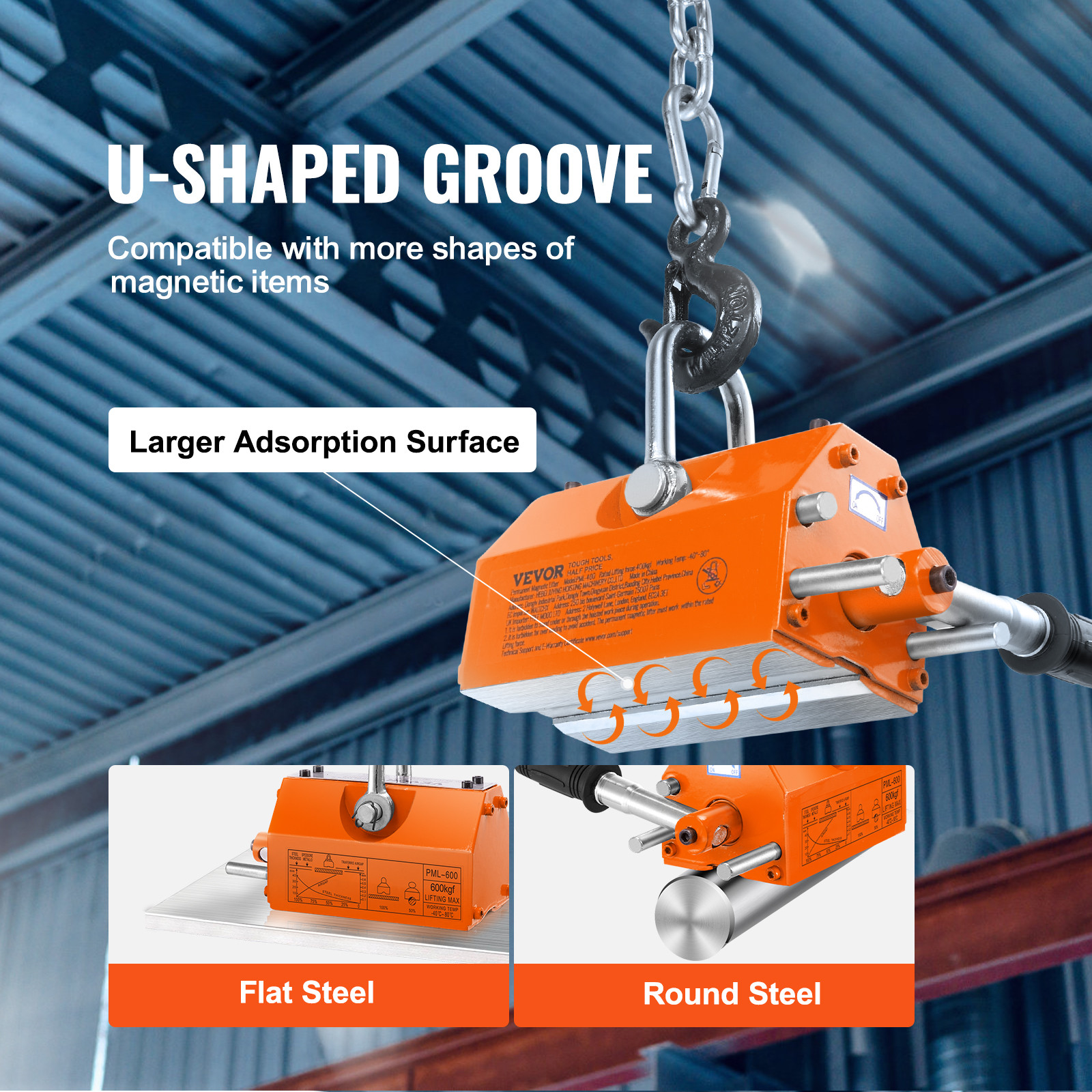 VEVOR Permanent Magnetic Lifter Lifting Magnet 1320 lbs/600 kg Neodymium Hoist