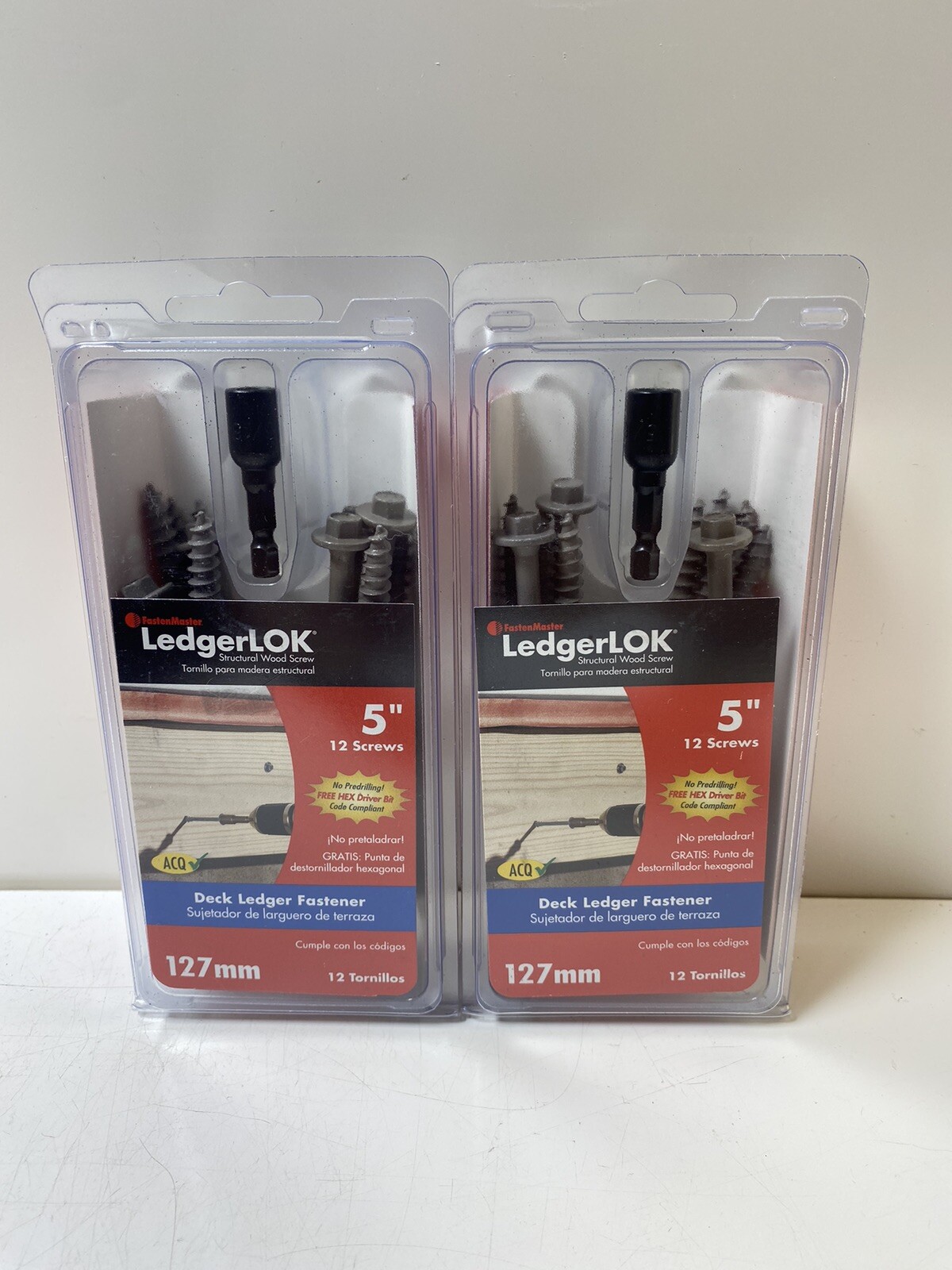 Lot Of (2) FastenMaster Ledger Board Fastener Wood Screws 127mm 5″ FMLL005-12