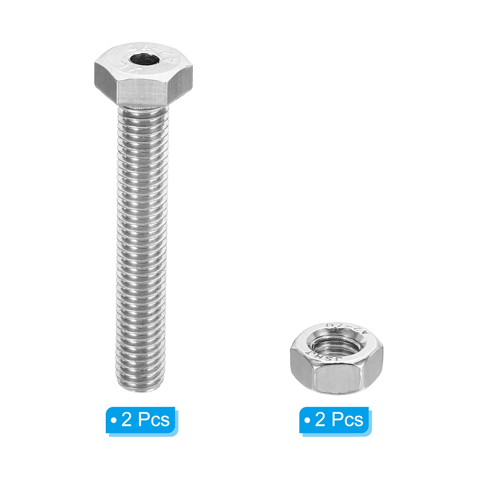 2set M8x50mm Hollow External Hexagon Screw Lamp Threading Through Hole Bolt