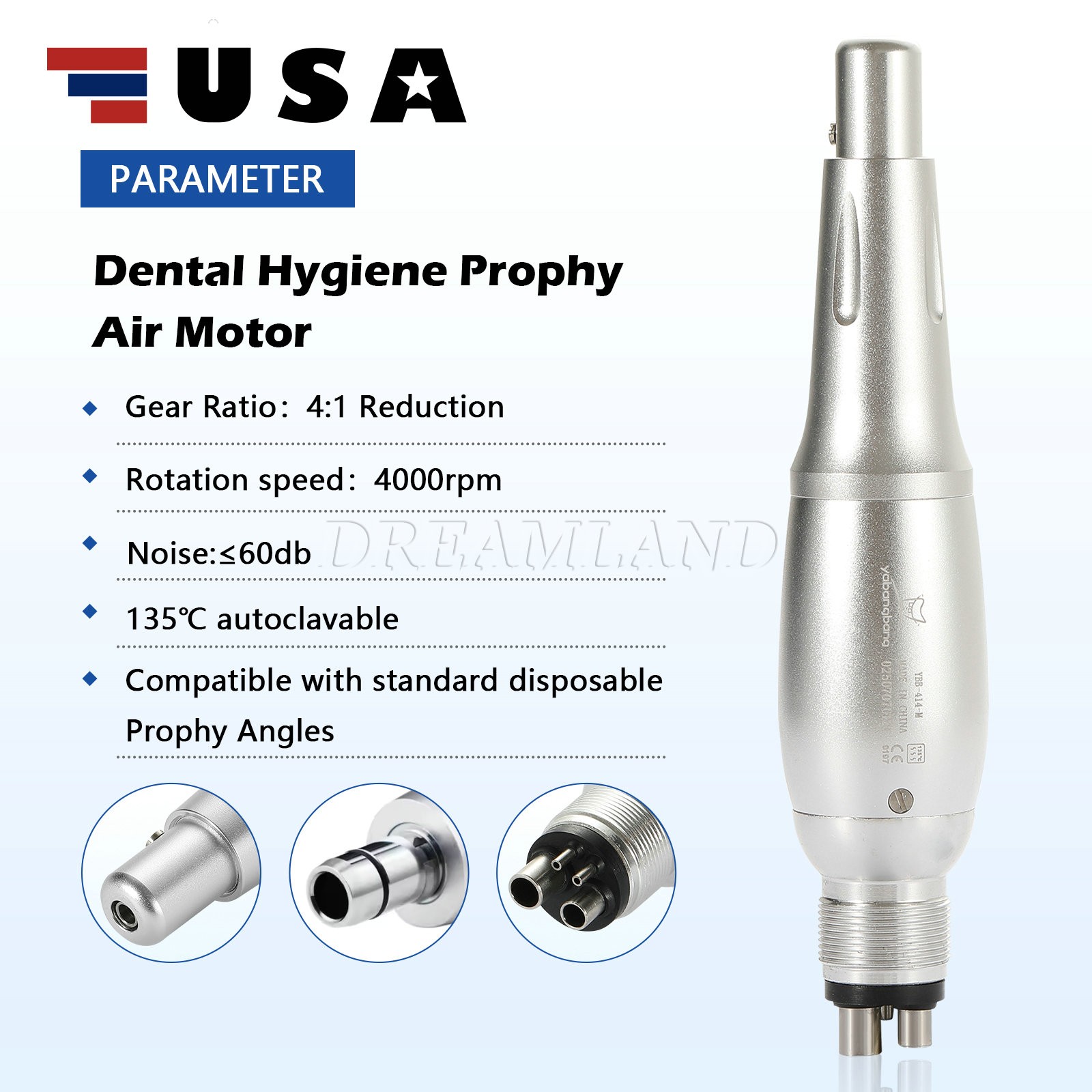 Dental Ultrasonic Air Perio Scaler Handpiece Hygienist 4 Hole w/ 3 Tips Original
