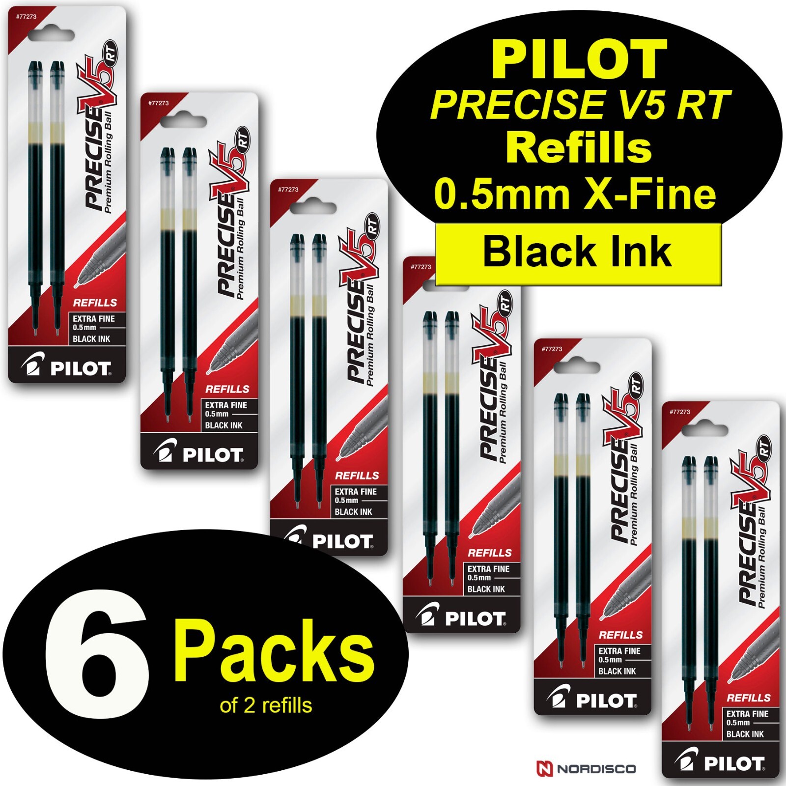 Pilot Precise V5 RT refills 77273, Black Ink 0.5mm Extra Fine 6 Packs of Refills