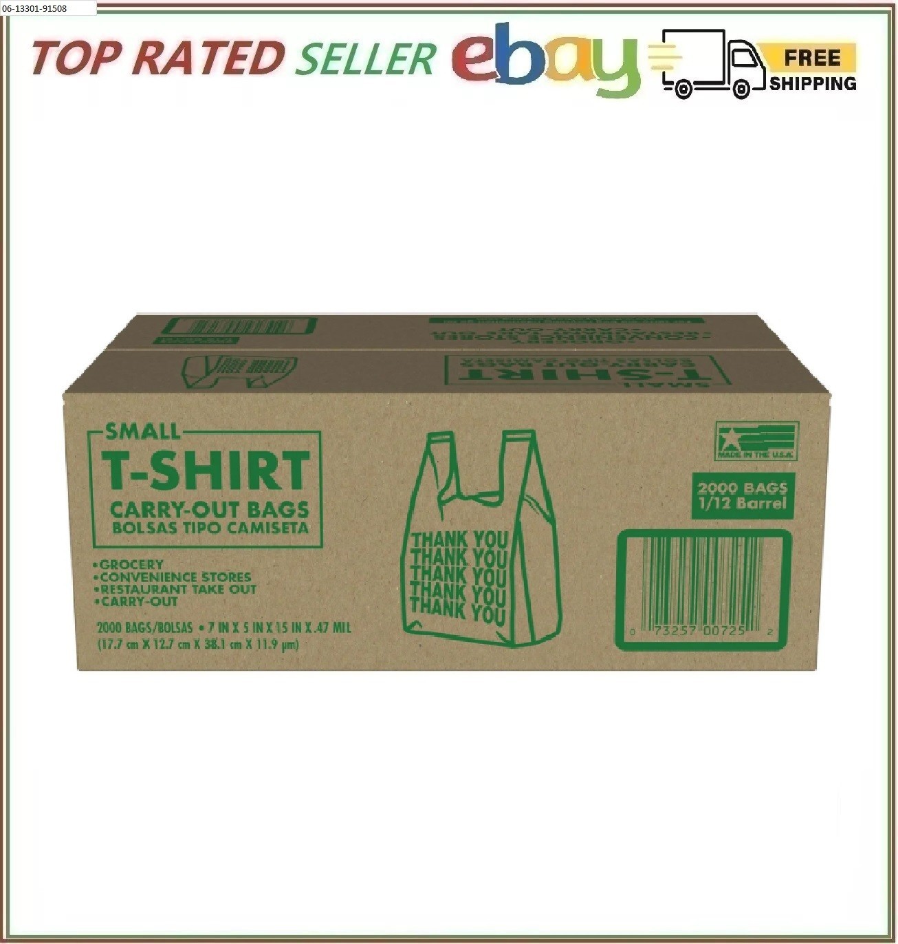 Small T-Shirt Carry-Out Bags, 7″ x 5″ x 15″ (2000 ct.)