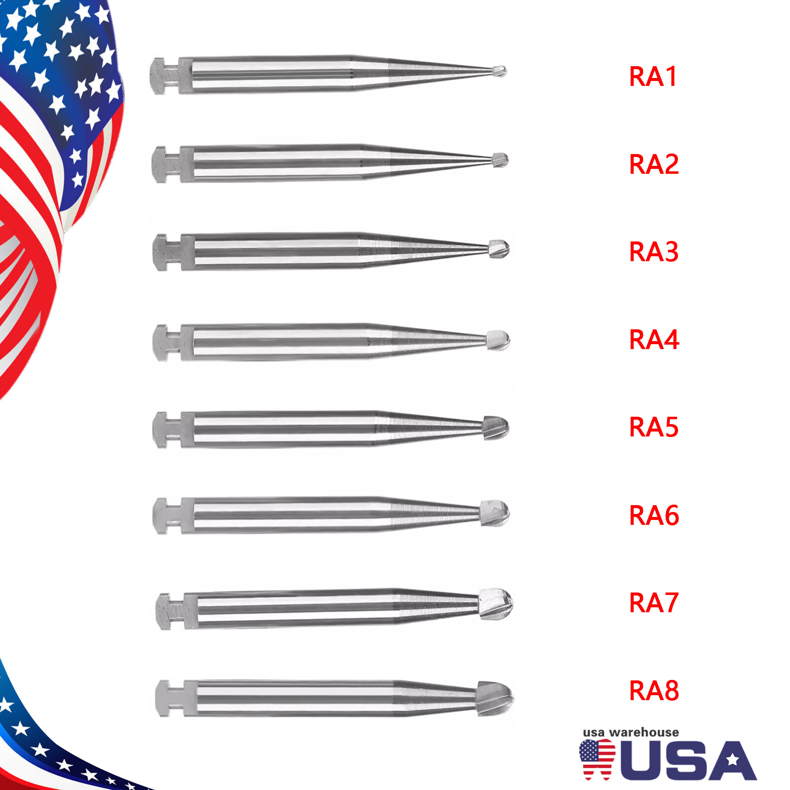 5 Pcs/Pack Dental RA Round Carbide Bur For Slow Speed Latch Type RA 1#-8# Choose