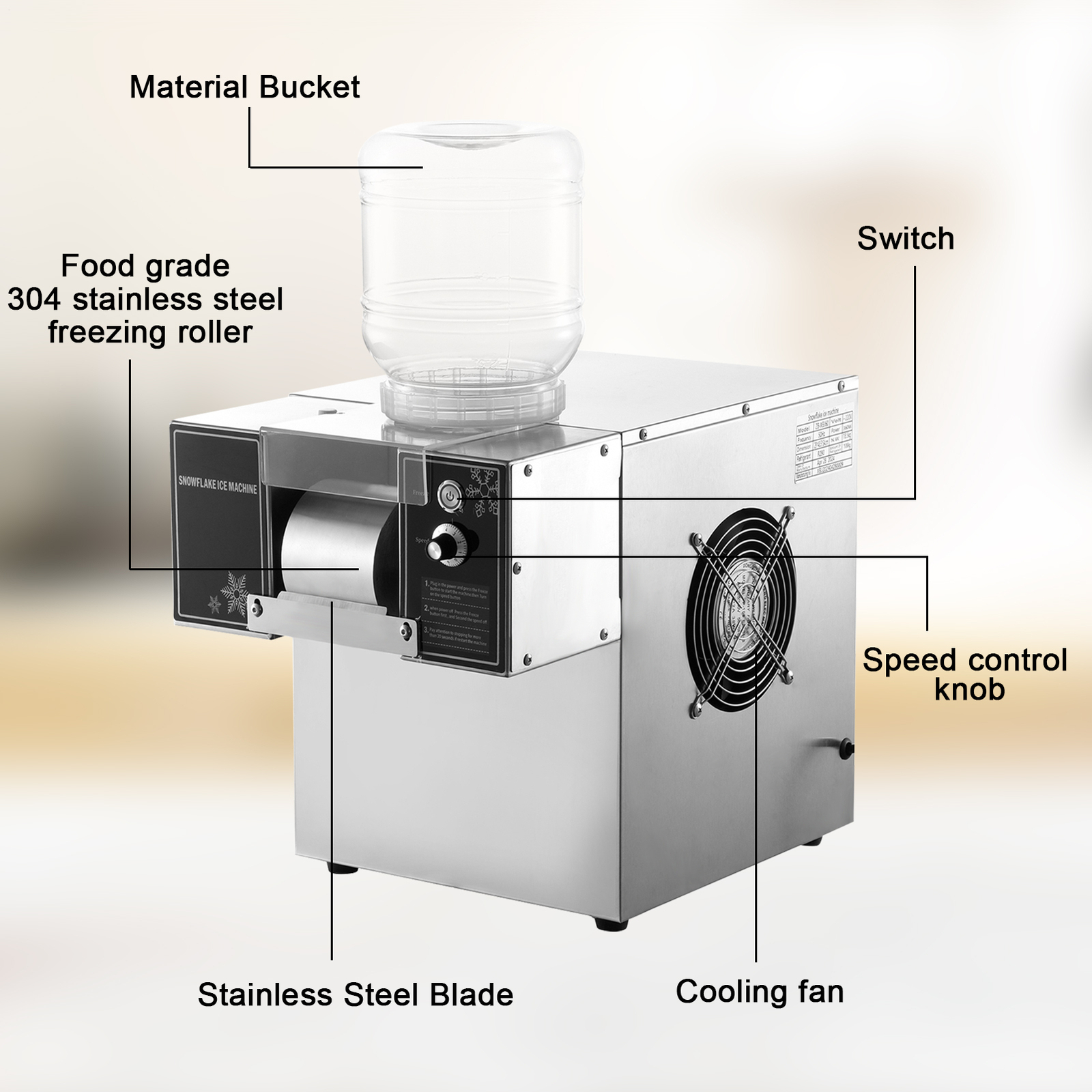 Commercial Snowflake Machine Ice Shaver Snow Cone Shaving Maker Adjustable Speed