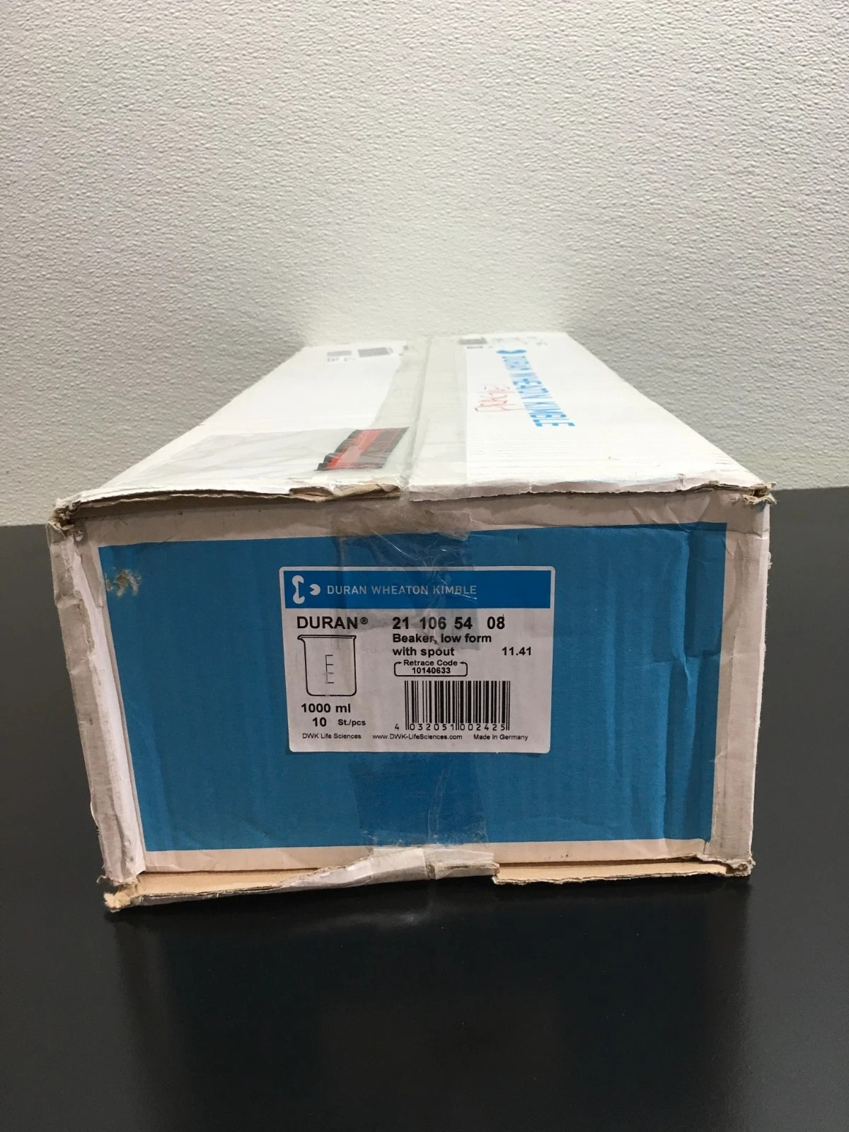 Duran Wheaton Kimble Cat No 211065408 Beaker Low Form With Spout 1000mL Case