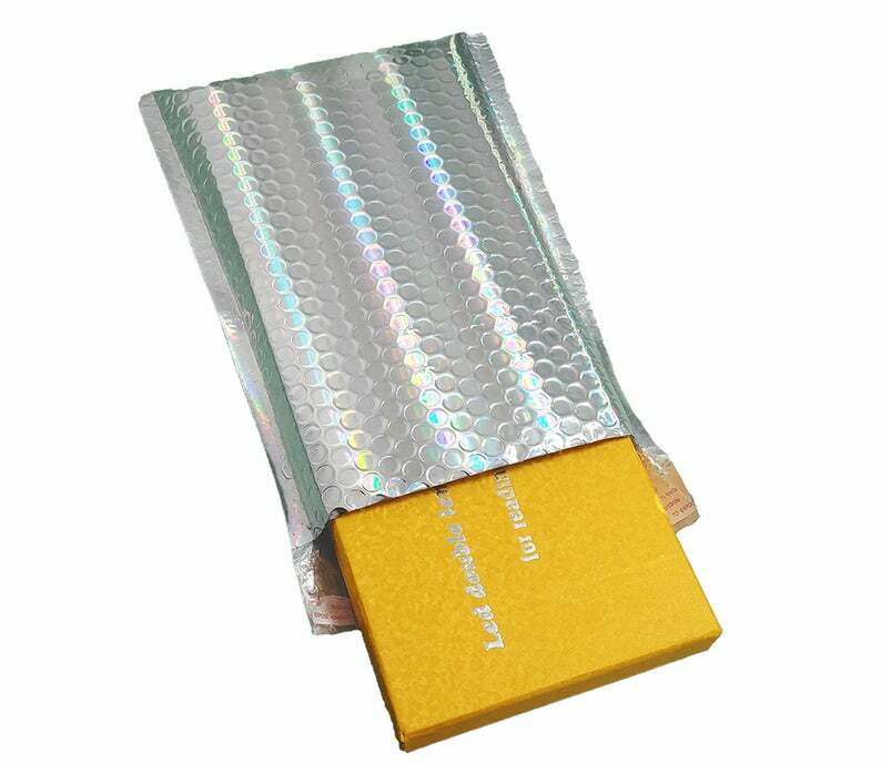 7×11 Holographic, Ice Blue Metallic Bubble Mailers, Padded Self Sealing Envelope