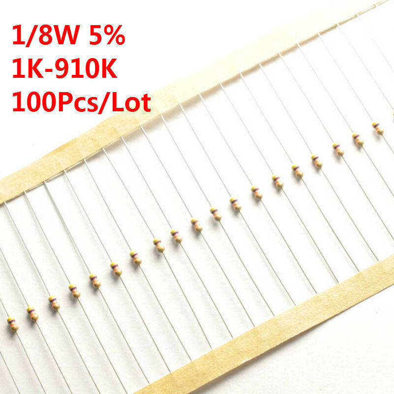 100Pcs 1/8W 1/6 W Carbon Film Resistor 5% 1 KΩ -910 KΩ Ohm 1 K – 910 K