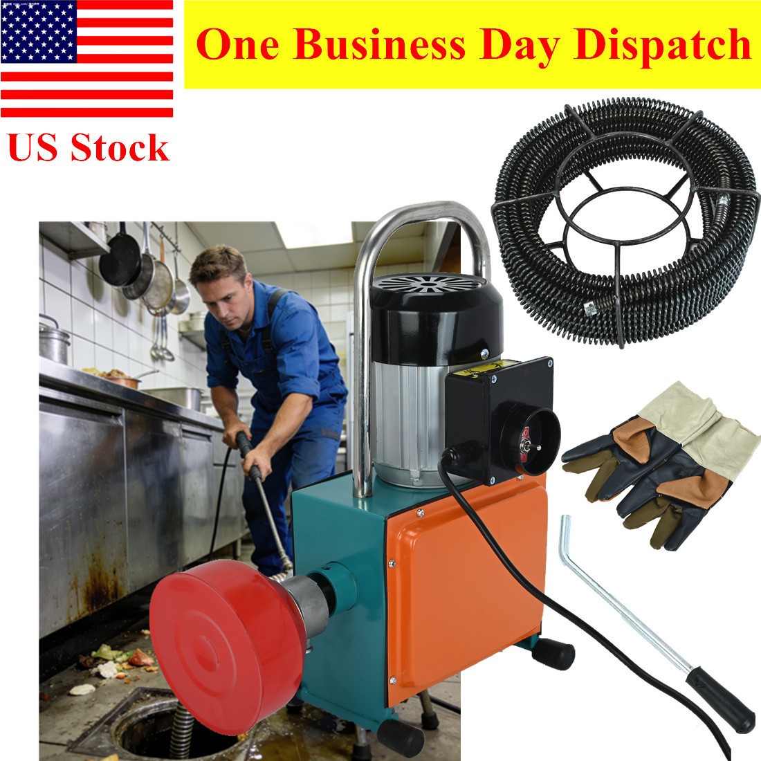 Electric Drain Cleaner Machine Sewer Snake for Pipe Cleaning 0.63″×52′