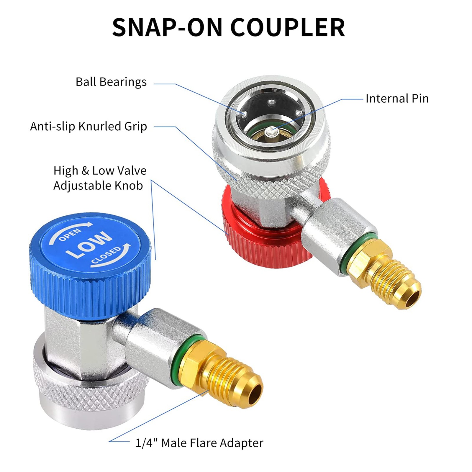 2PCS R134A Quick Connector Adapter Coupler AC Manifold Gauge Low/High 1/4″ SAE
