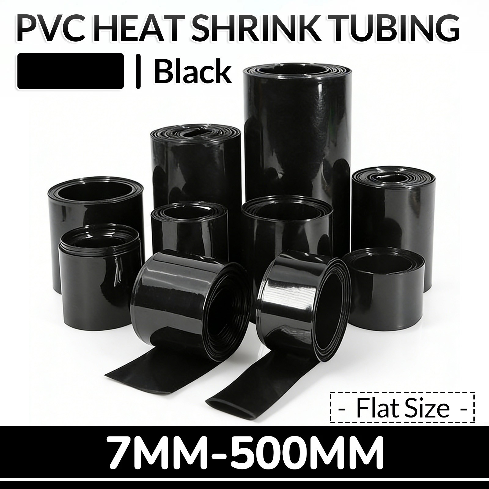 Black PVC Heat Shrink Tubing 7mm-500mm Wide Wrap RC Battery Pack LiPO NiMH NiCd