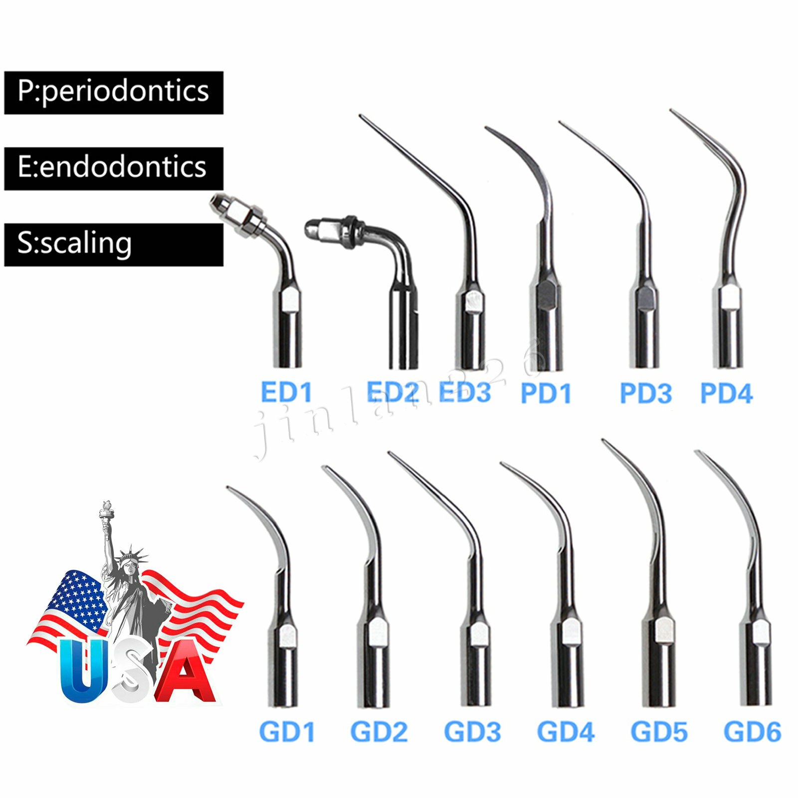 5pcs Dental Ultrasonic Scaler Puntas Endo Perio Scaling Tips Para DTE SATLEC