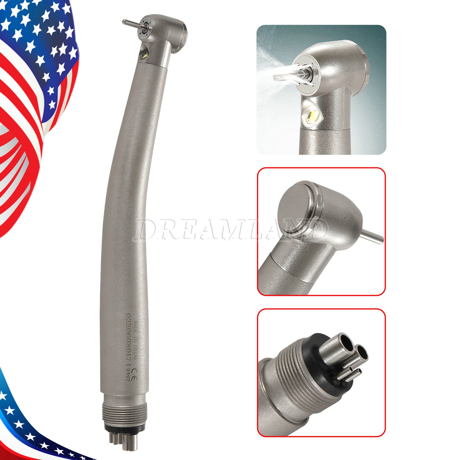 Dental LED integrate E-generator High Speed Handpiece 4 Hole Push 4Water Spray