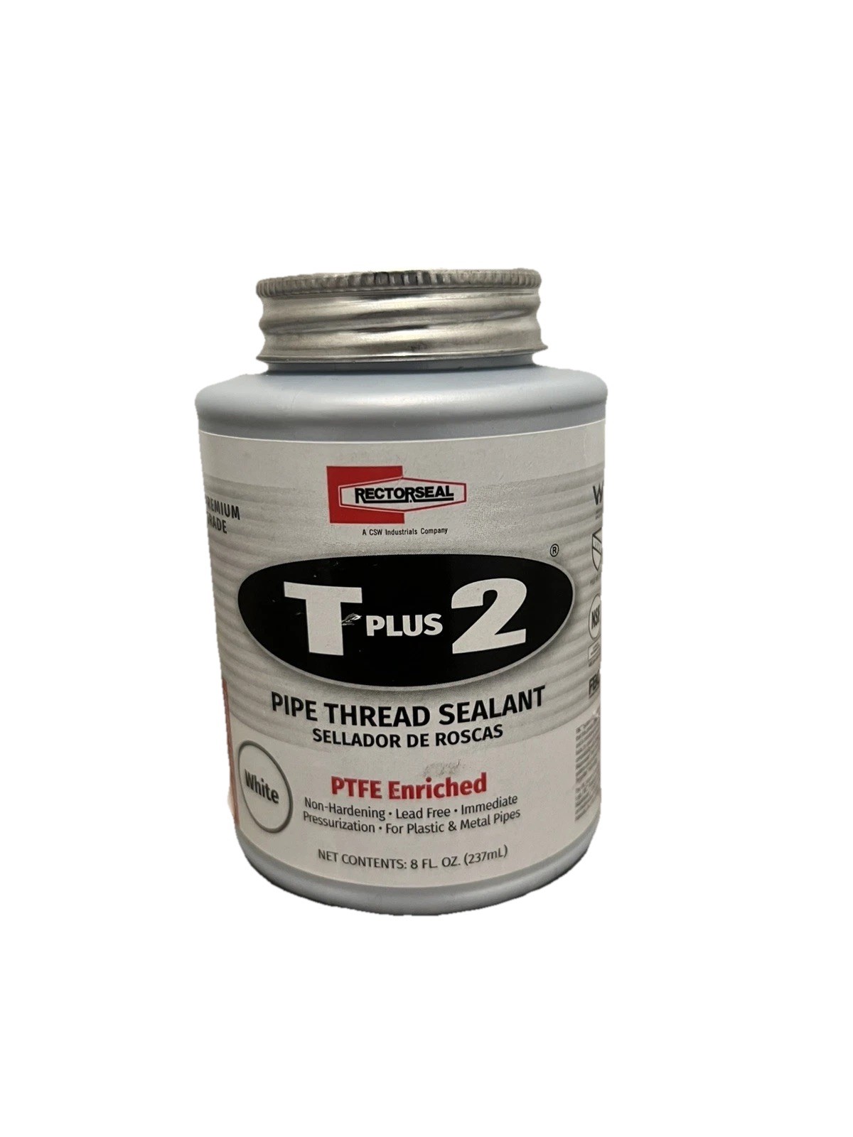 Rectorseal 23551 Pipe Thread Sealant 9.6 Fl Oz, Brush-Top Can, T Plus 2, White,