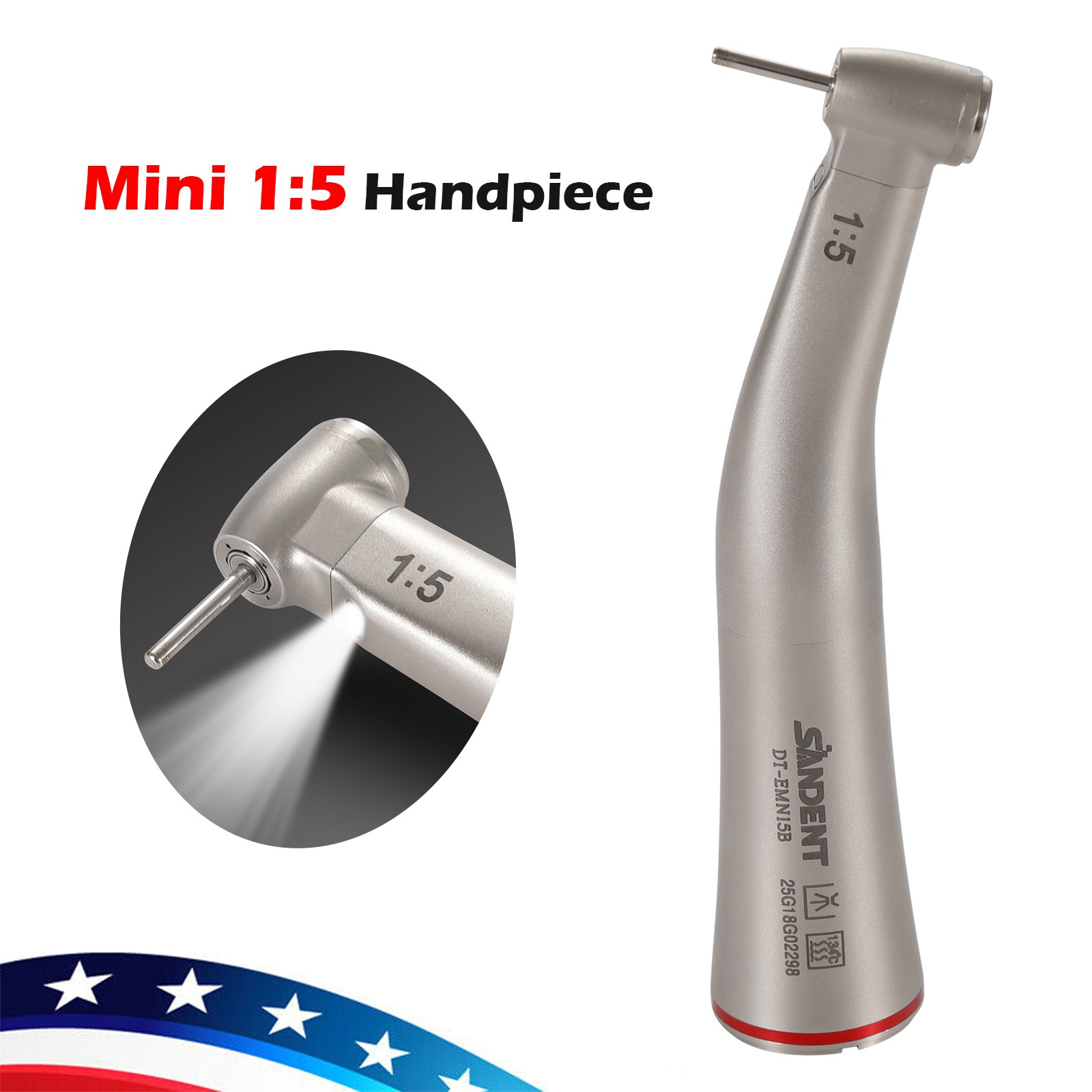 Dental 1:5 Contra Angle FG1.6mm LED Fiber Optic Handpiece MINI HEAD Inner