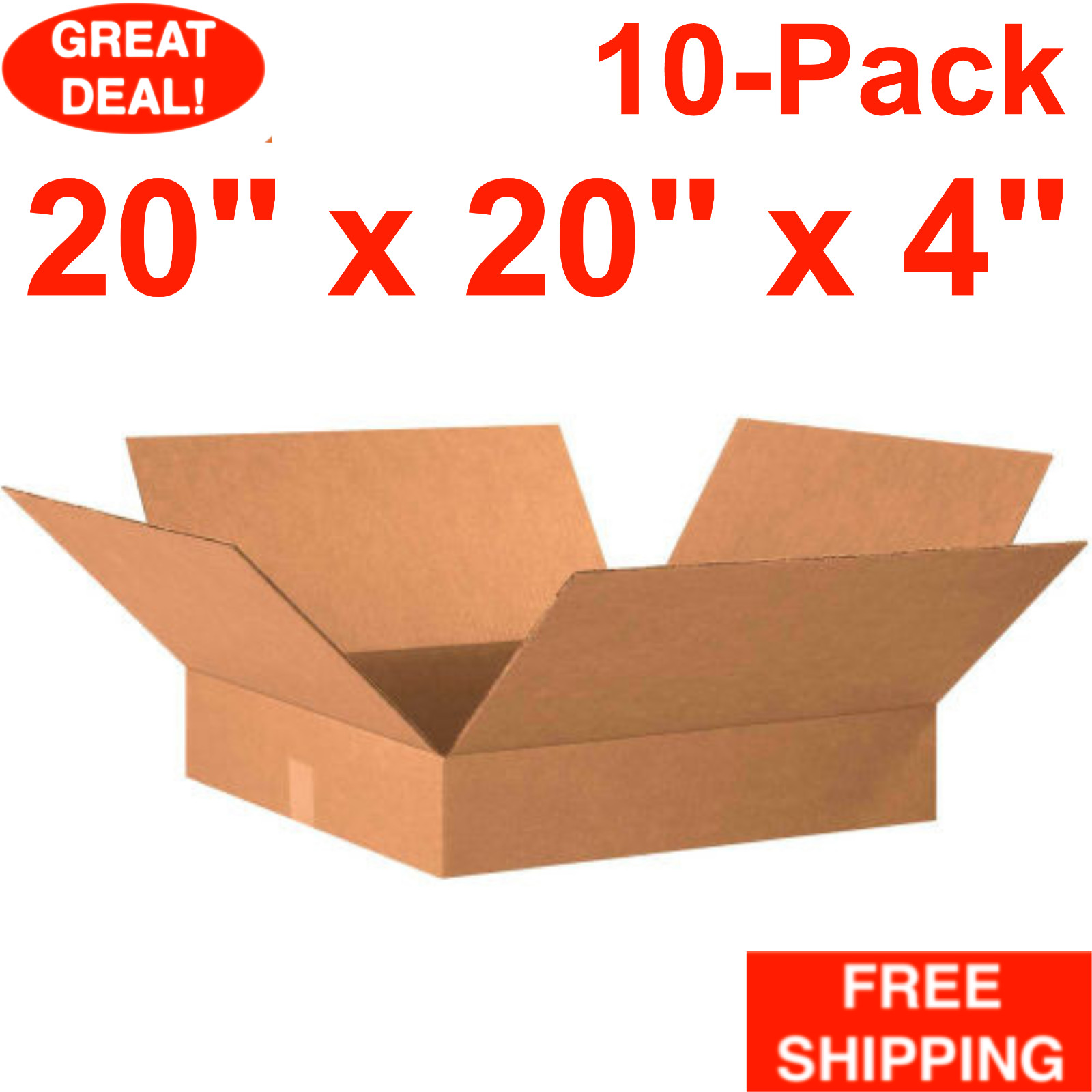 10-Pack 20″ x 20″ x 4″ Flat Cardboard Corrugated Shipping Boxes Moving Box Bulk