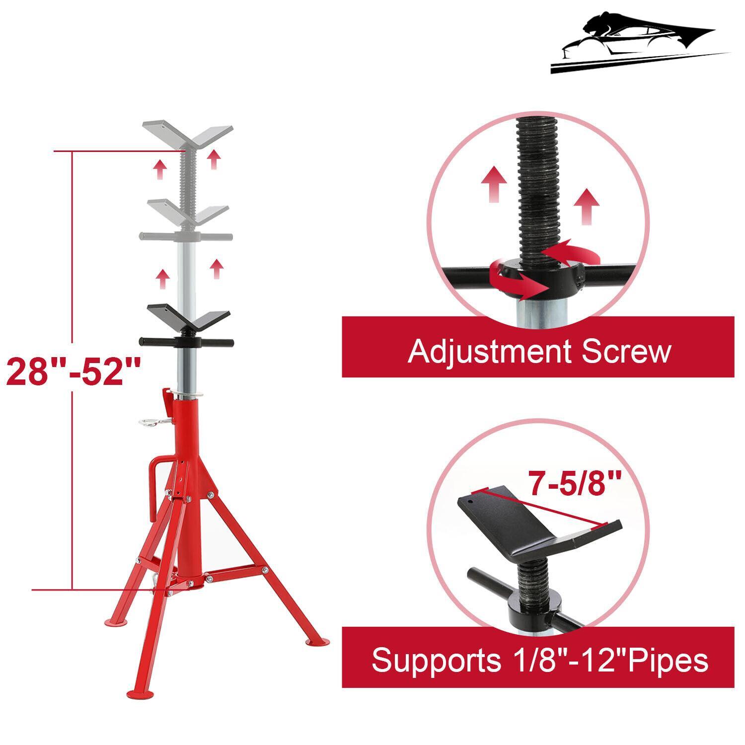 V-Head Pipe Stand Folding Tripod Jack 28″-52″ Height 12″ Pipe 2500LB Steel Red