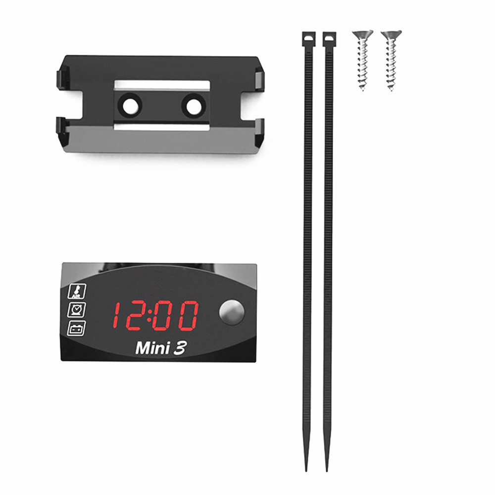 3 in 1 Digital Time Clock Thermometer Motorcycle Voltage Voltmeter LED Display