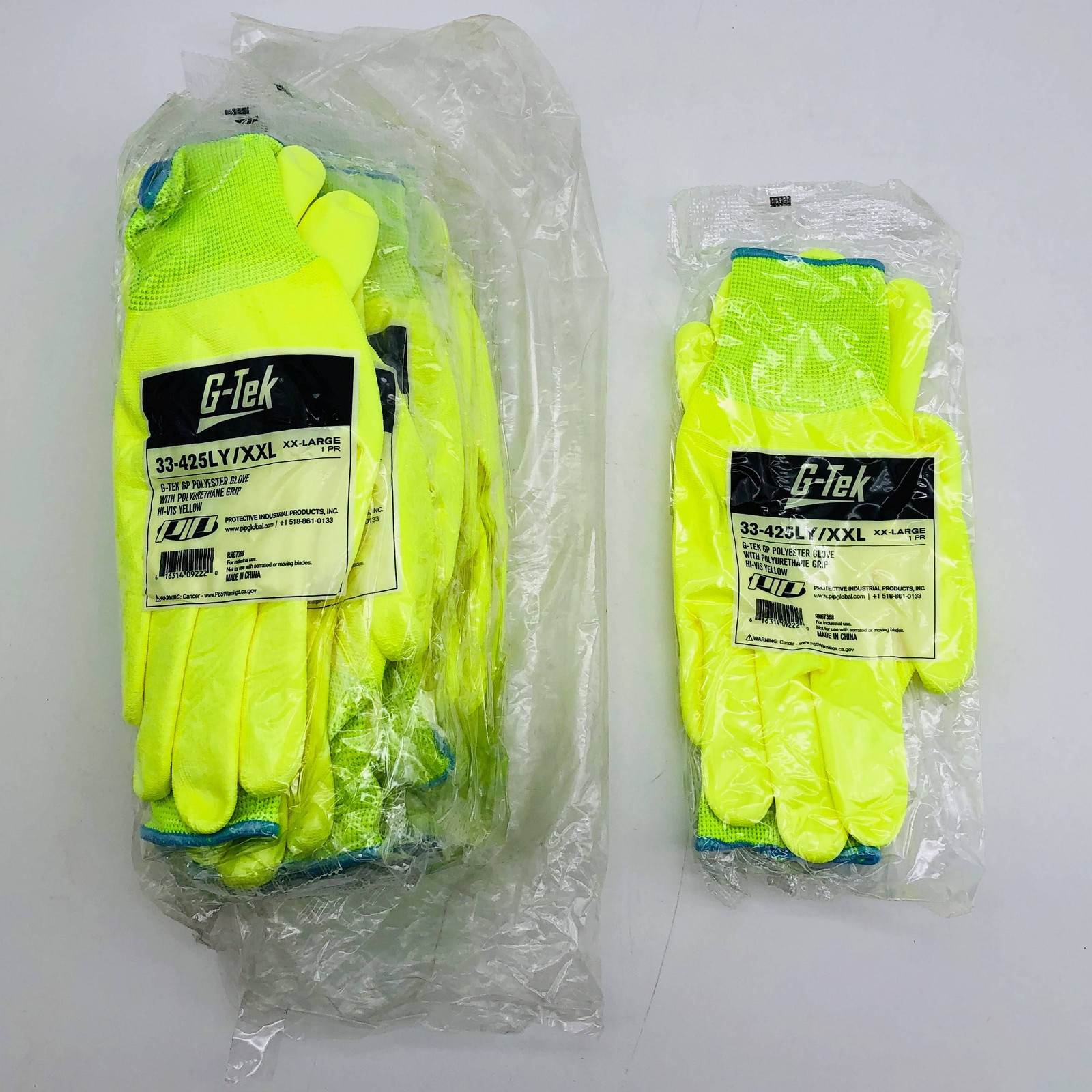 PIP 33-425LY/XXL Work Gloves Size XXL G-tek Polyuerthane Grip Hi Vis 12 Pairs