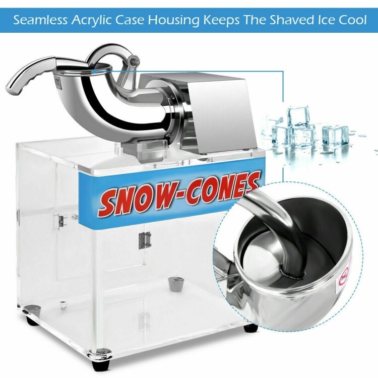 Electric Cone Ice Shaver Machine Snow Crush Stainless Steel Dual Blade Smoothie