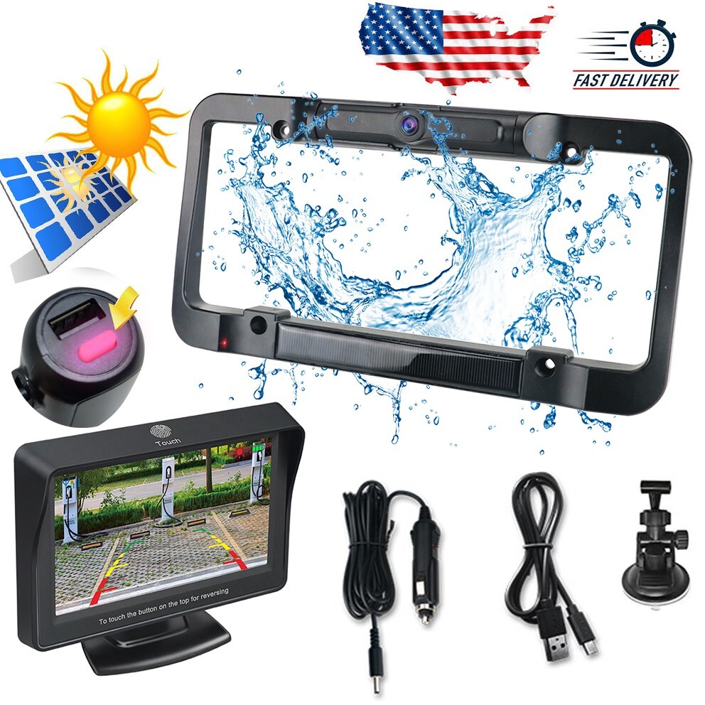Wireless Waterproof HD Solar License Plate Rear View Backup Camera Night Vision