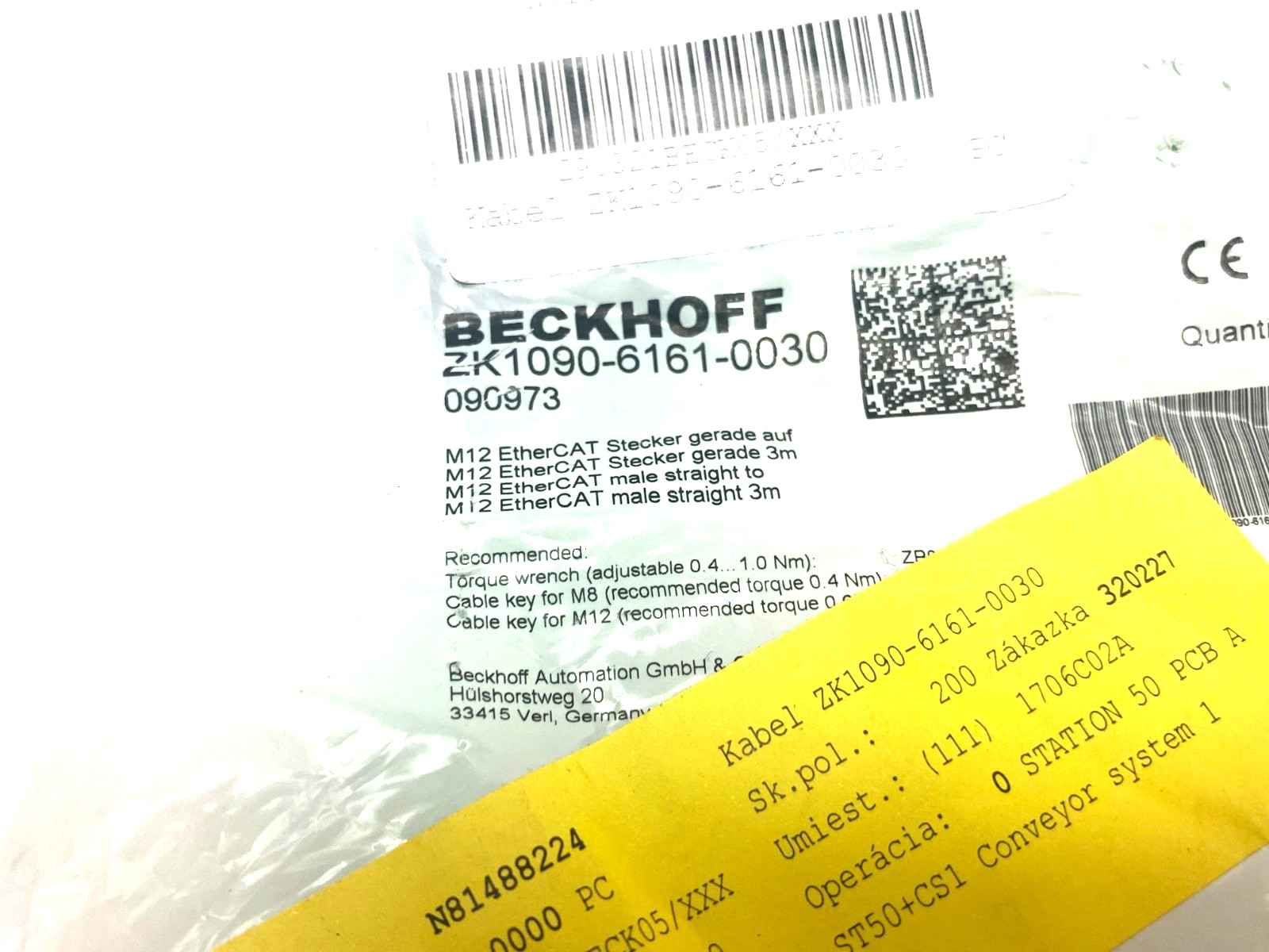 Beckhoff ZK1090-6161-0030 Double Ended EtherCAT Power Cable M12 4-Pin 090973