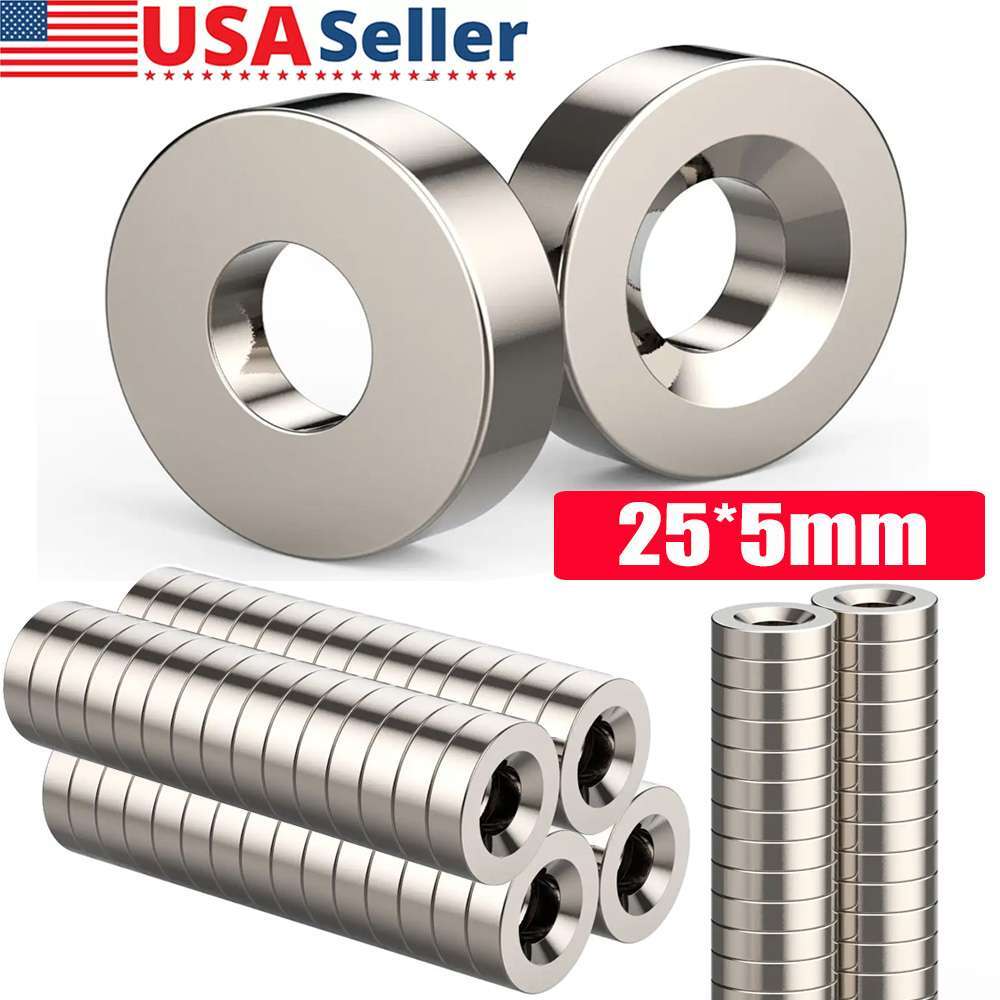 10 20 50pcs Strong Neodymium Magnets N52 25 x 5mm Countersunk Ring Hole 5mm