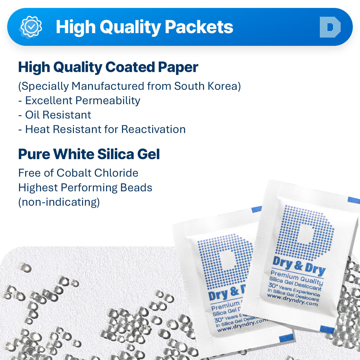 5 gram X 30 PK “Dry & Dry” Silica Gel Desiccant Packets(Reusable)-FDA Compliant