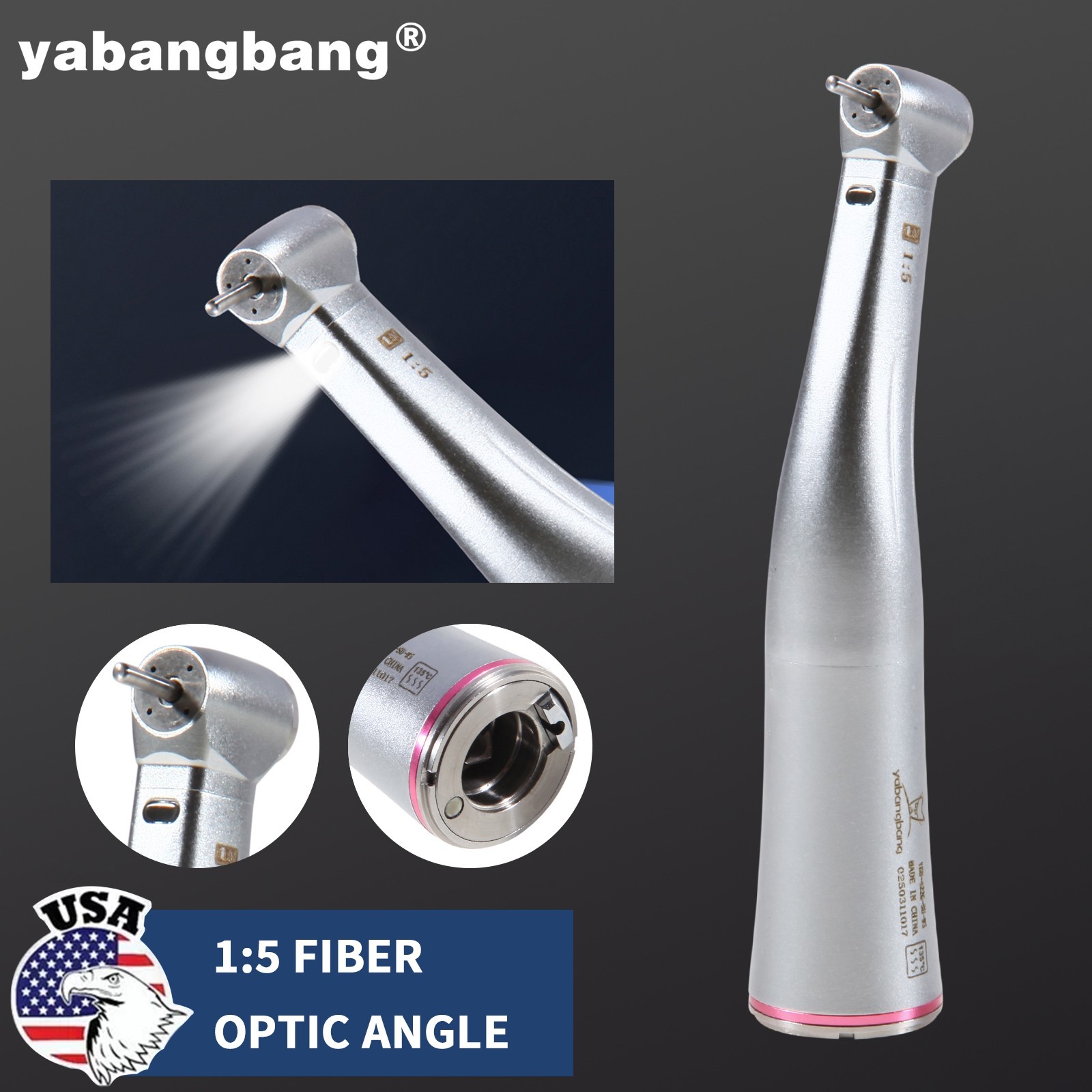 Ti-MAX X95L Style Dental 1:5 LED Fiber Optic Contra Angle Handpiece Red Ring