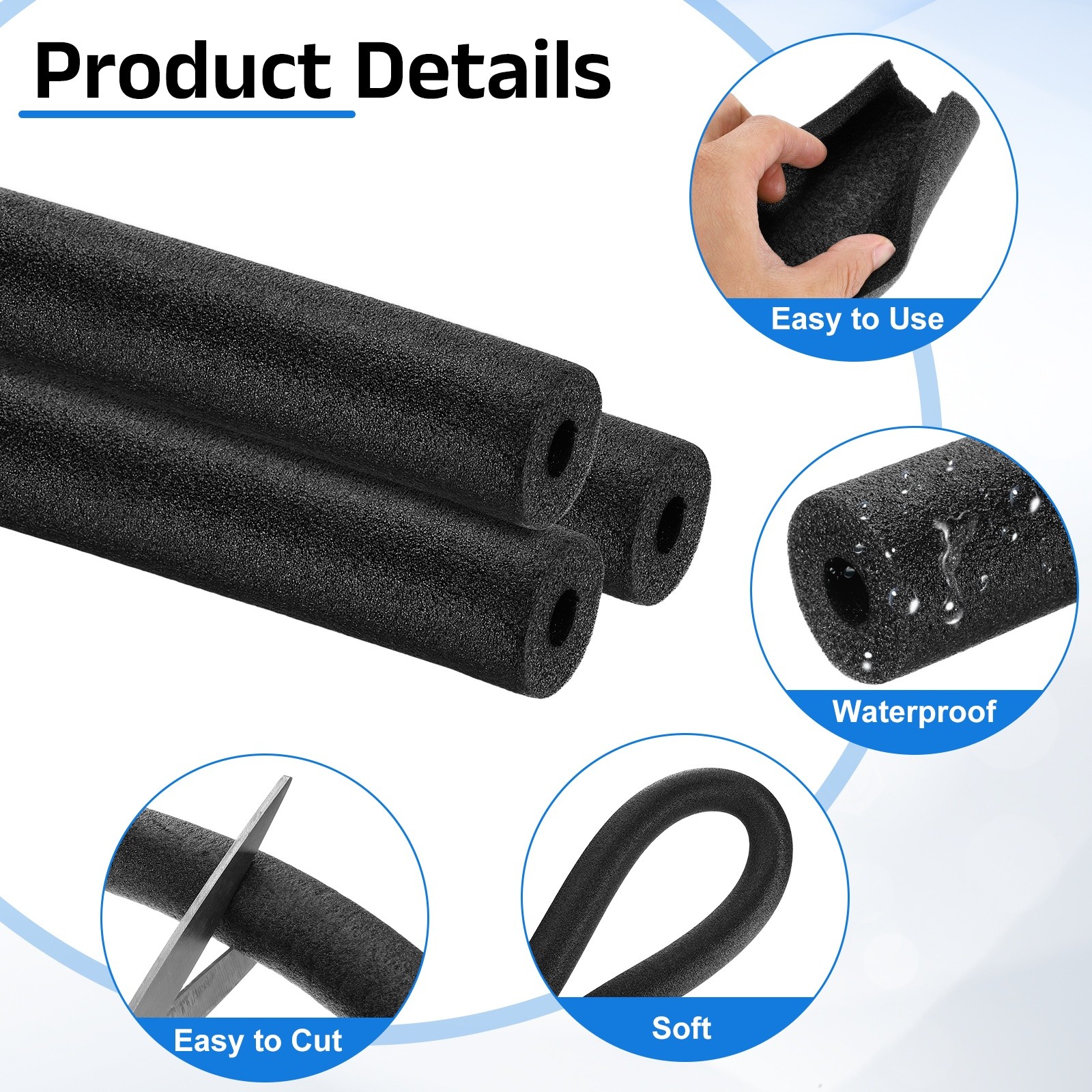 5 Pcs 0.2 Inch 3.3 Feet Pipe Insulation Foam Tube OD 0.59″