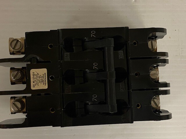 HEINEMANN CIRCUIT BREAKER CF3-G3-U 70 AMPS 240 VOLTS 3 POLE